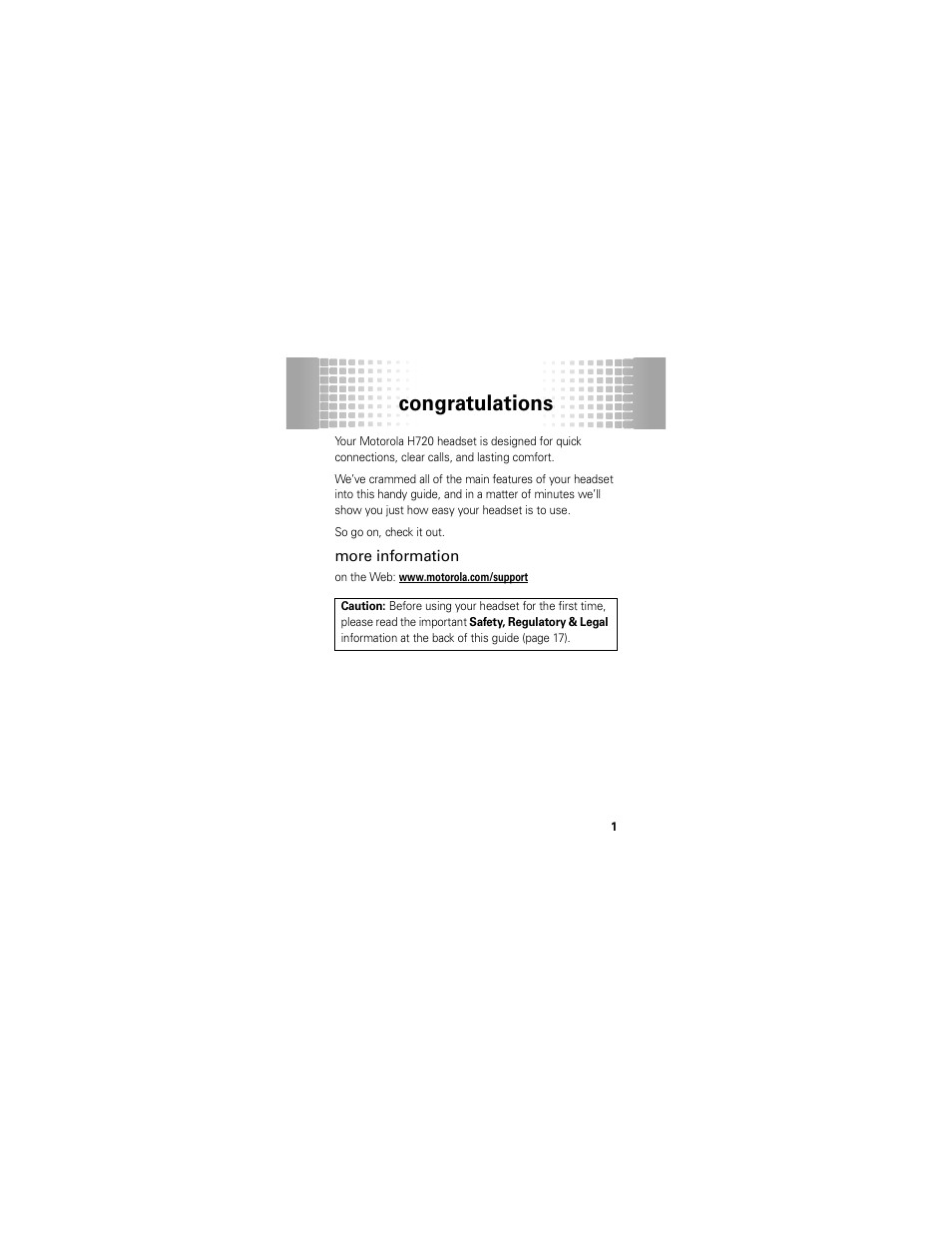 Congratulations | Motorola H720 User Manual | Page 3 / 100