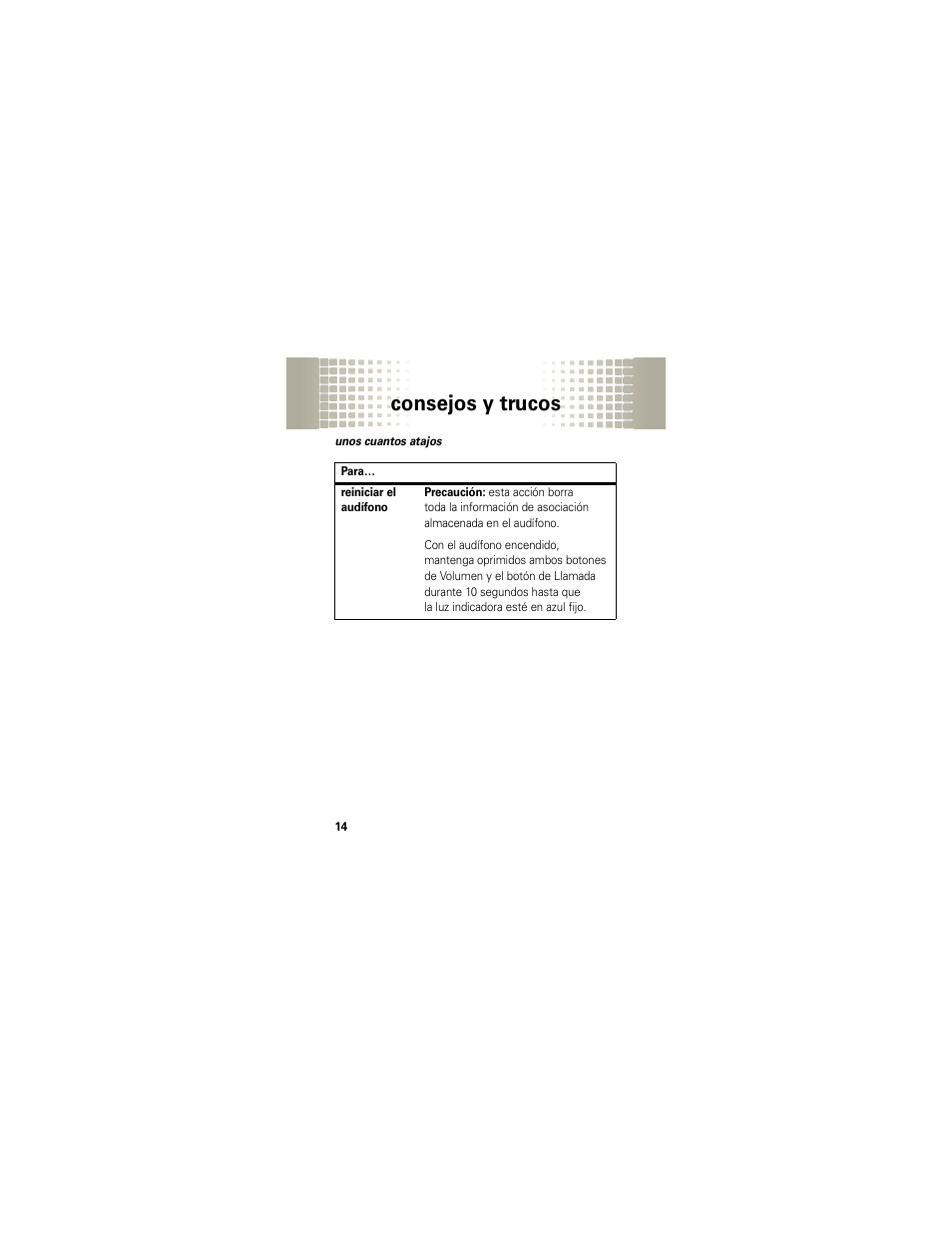 Consejos y trucos | Motorola H720 User Manual | Page 45 / 100