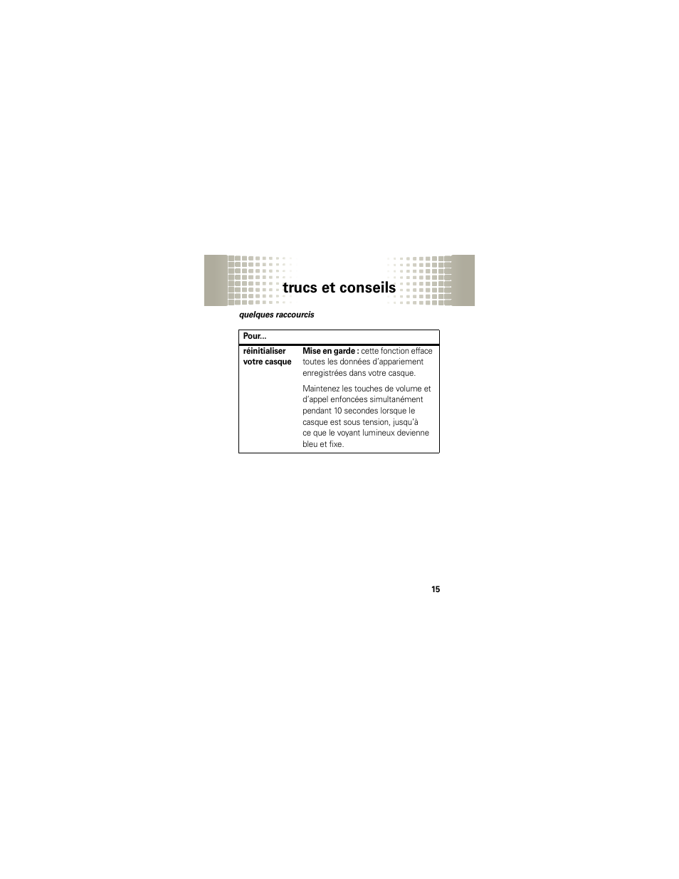 Trucs et conseils | Motorola H720 User Manual | Page 79 / 100