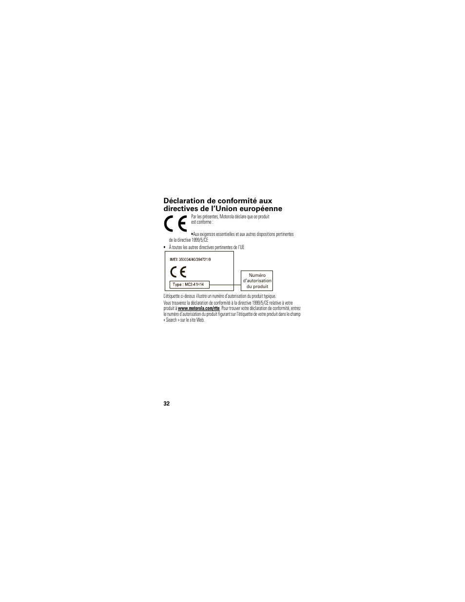 Conformité aux directives de l’union européenne | Motorola H720 User Manual | Page 96 / 100
