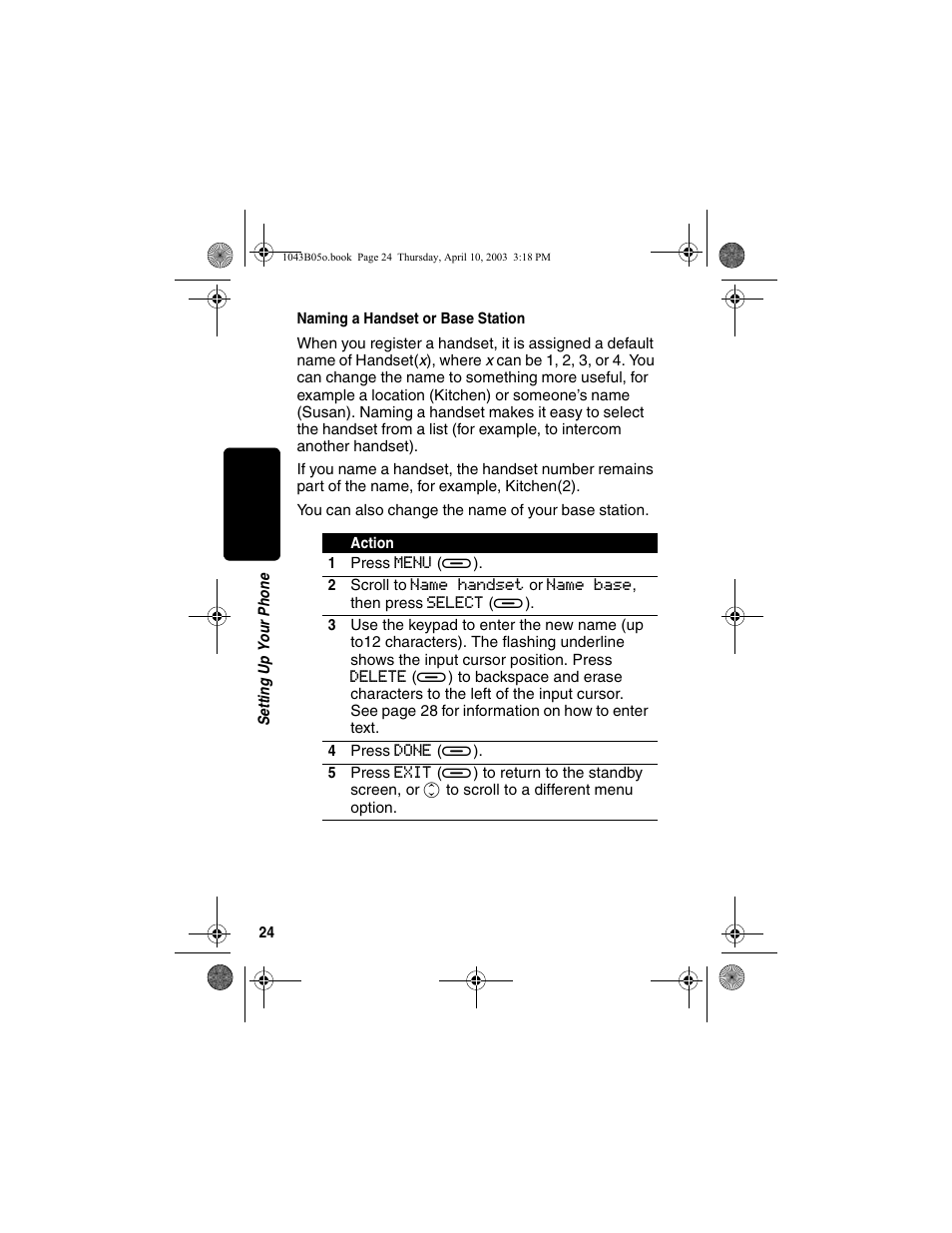 Naming a handset or base station | Motorola MD480 User Manual | Page 26 / 64