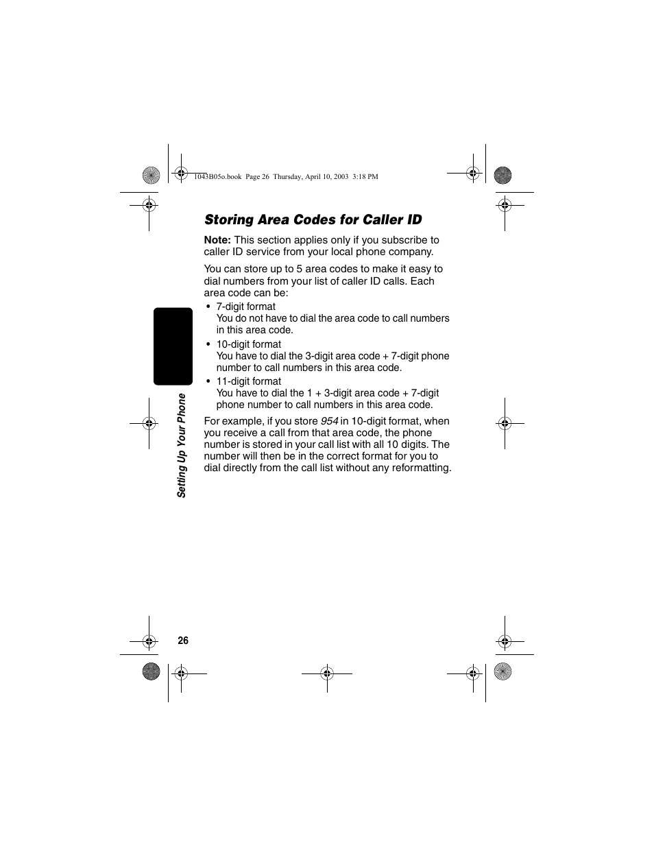 Storing area codes for caller id | Motorola MD480 User Manual | Page 28 / 64