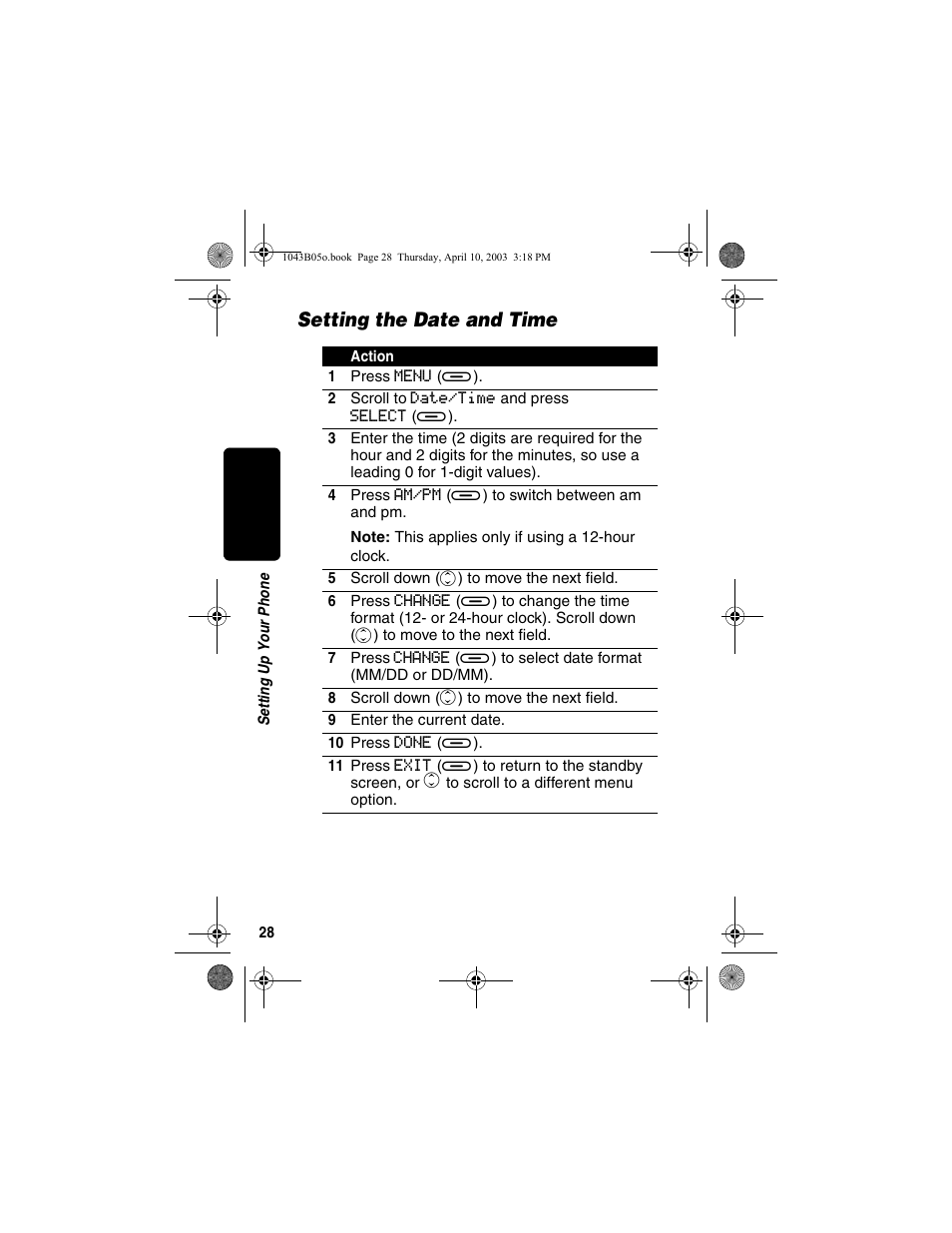 Setting the date and time | Motorola MD480 User Manual | Page 30 / 64