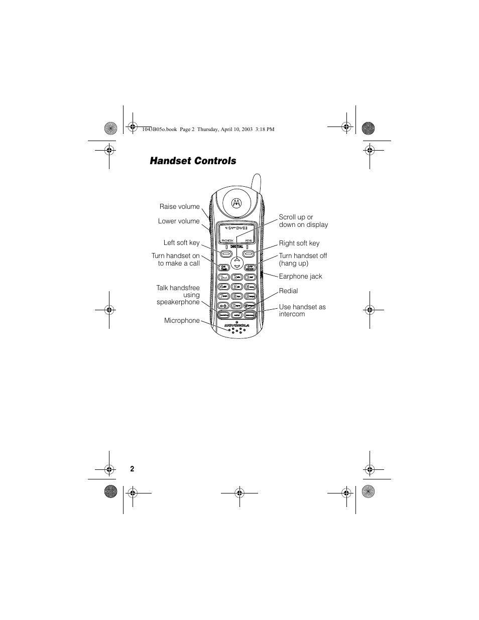 Handset controls | Motorola MD480 User Manual | Page 4 / 64