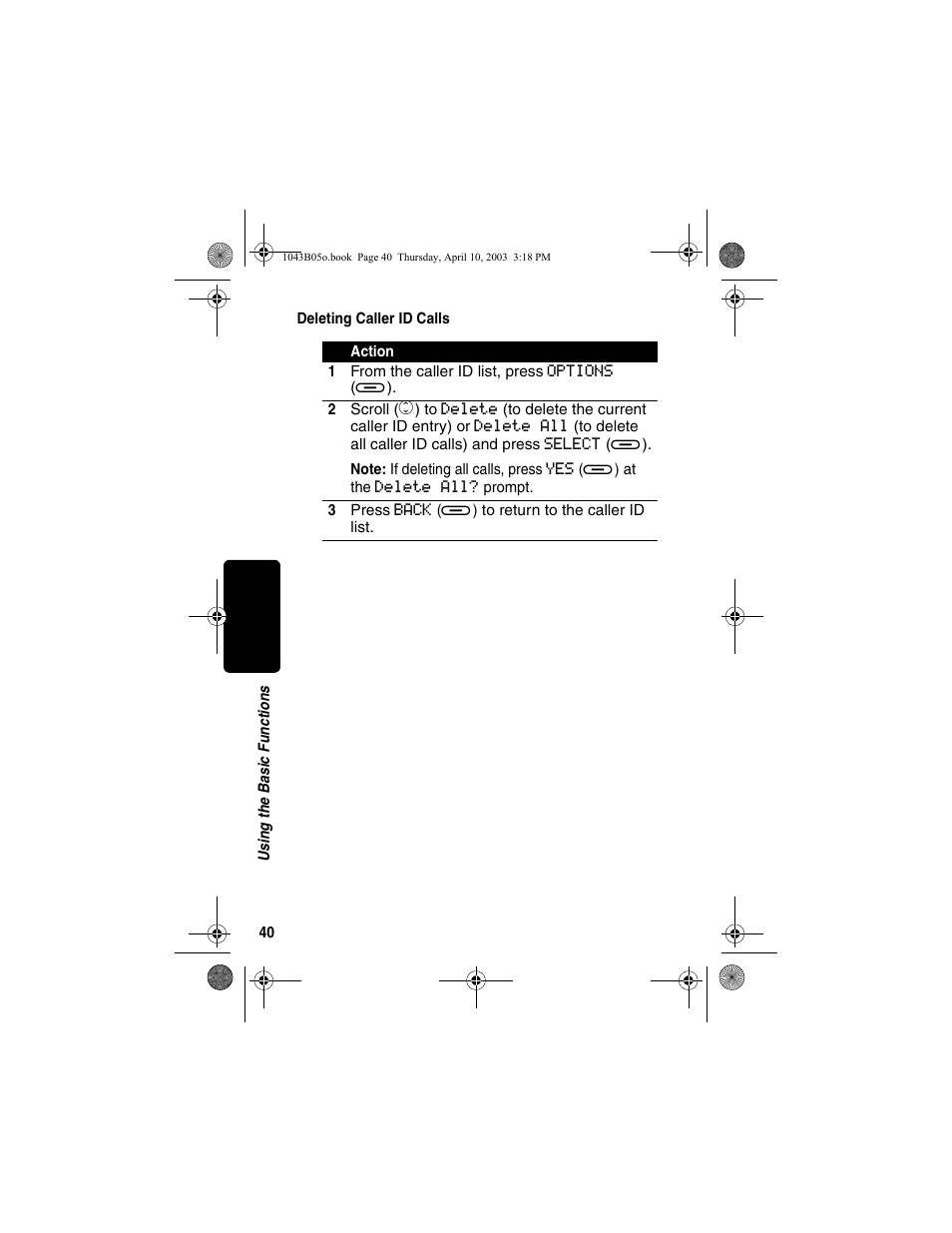 Deleting caller id calls | Motorola MD480 User Manual | Page 42 / 64
