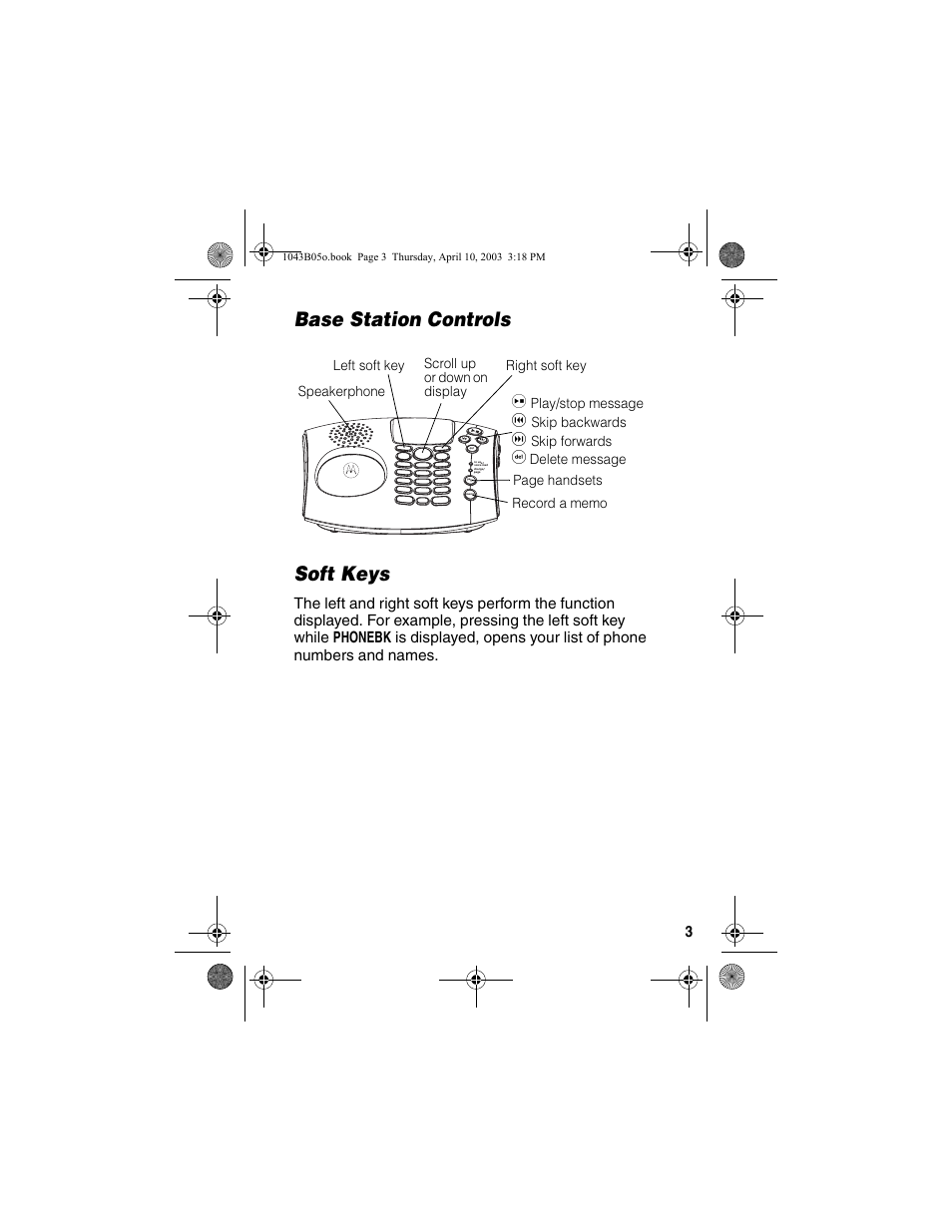 Base station controls, Soft keys, Base station controls soft keys | Motorola MD480 User Manual | Page 5 / 64