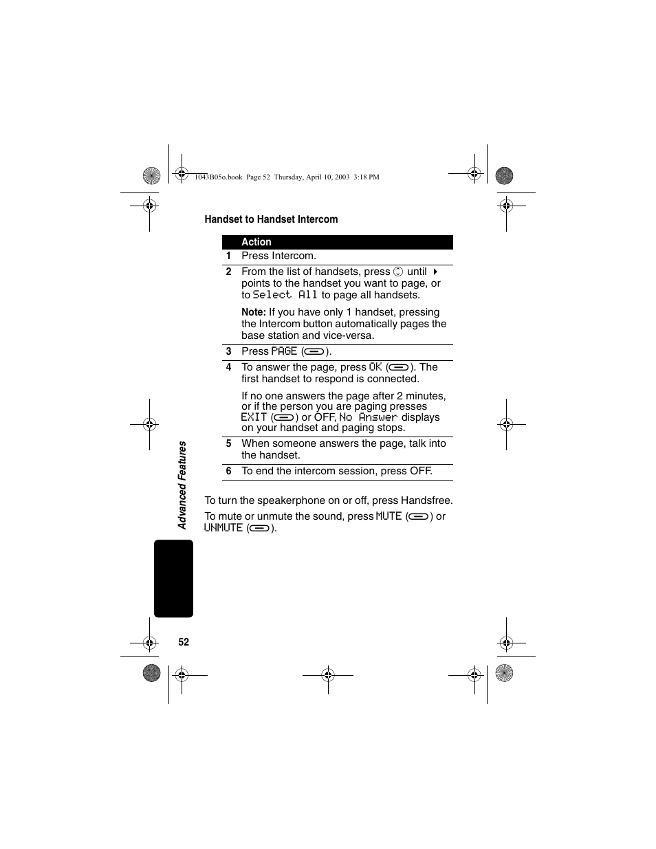 Handset to handset intercom | Motorola MD480 User Manual | Page 54 / 64