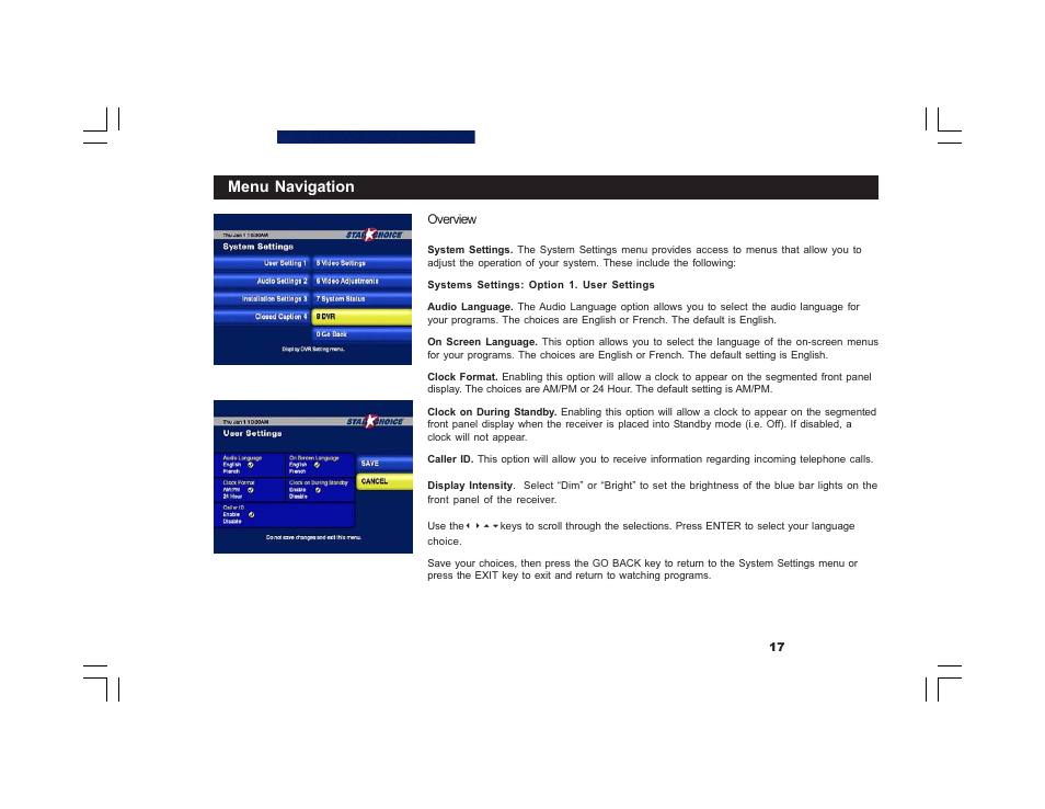 Menu navigation | Motorola DVR530 User Manual | Page 17 / 44