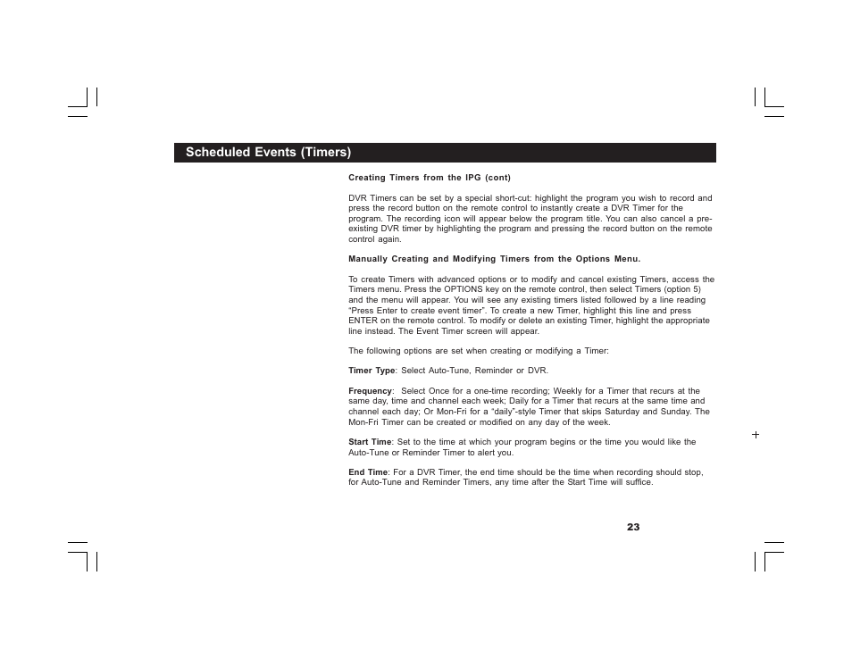 Scheduled events (timers) | Motorola DVR530 User Manual | Page 23 / 44