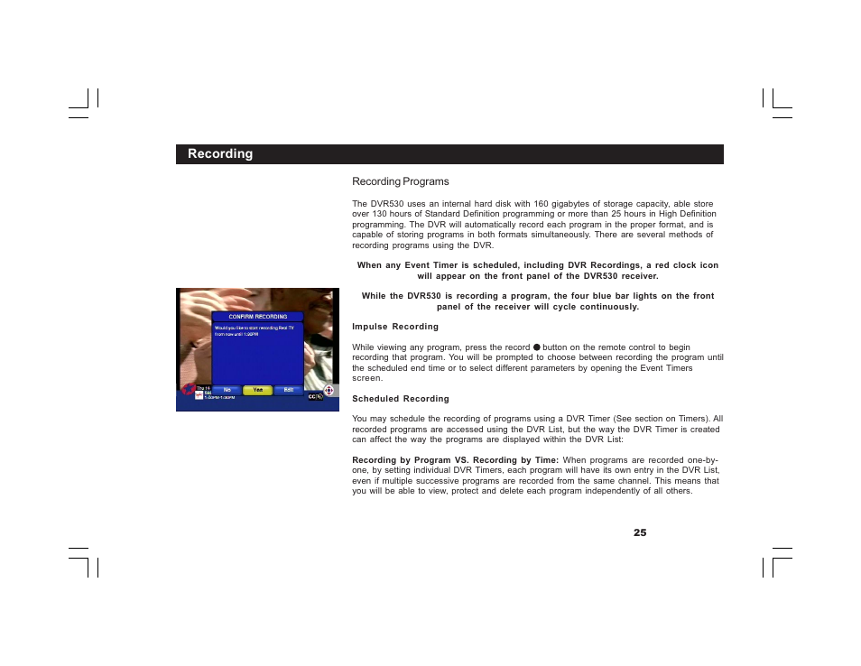 Recording | Motorola DVR530 User Manual | Page 25 / 44