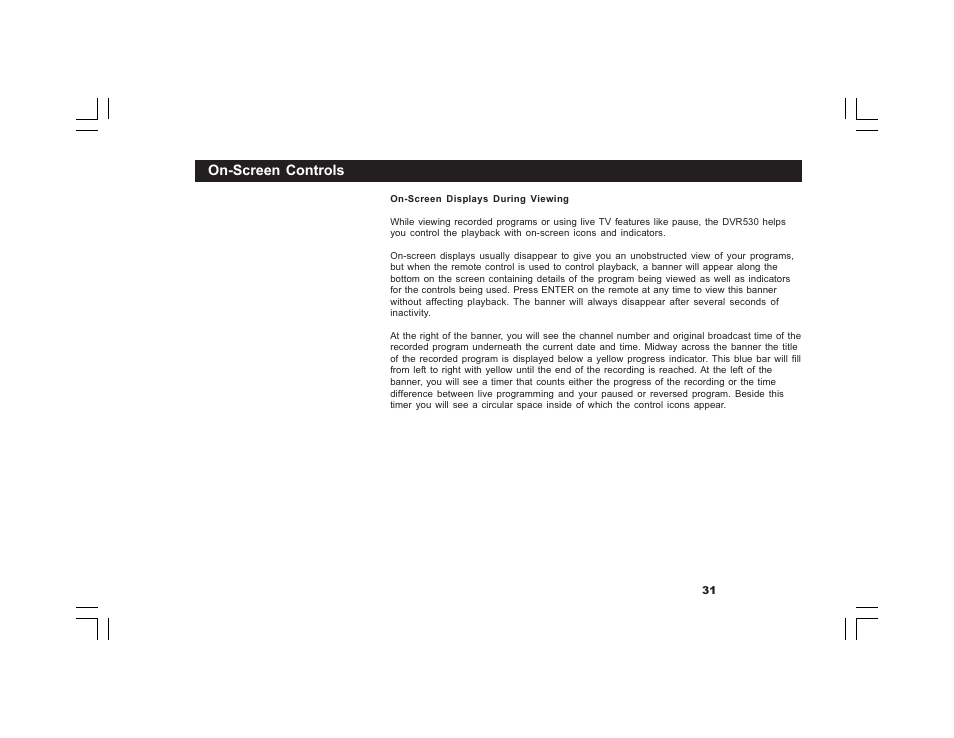 On-screen controls | Motorola DVR530 User Manual | Page 31 / 44