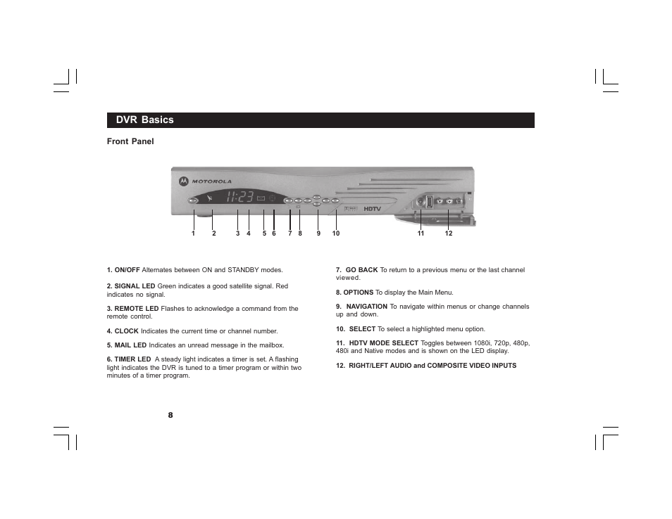 Dvr basics | Motorola DVR530 User Manual | Page 8 / 44