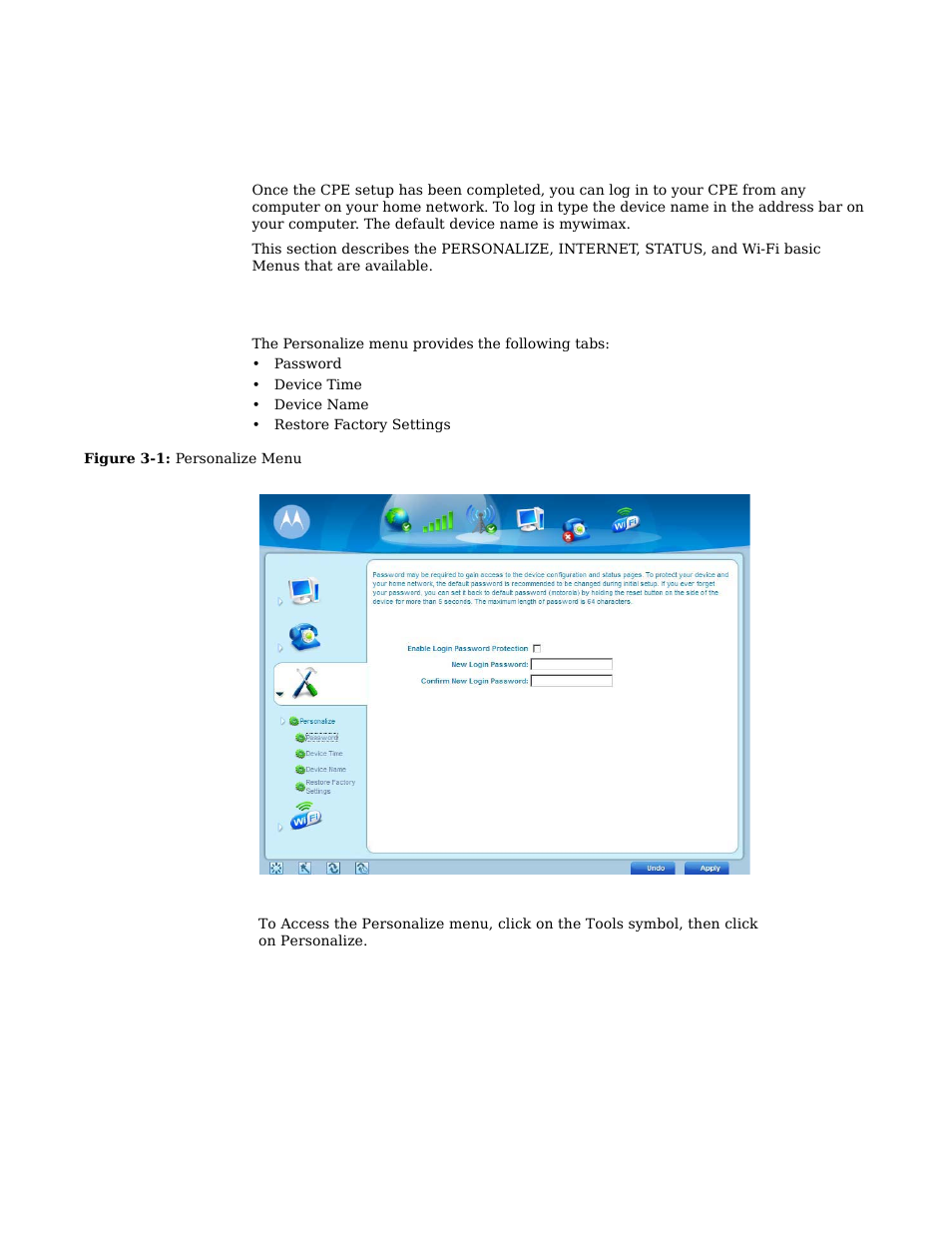 Chapter 3: basic configuration, Personalize menu | Motorola CPEI 890 User Manual | Page 14 / 55