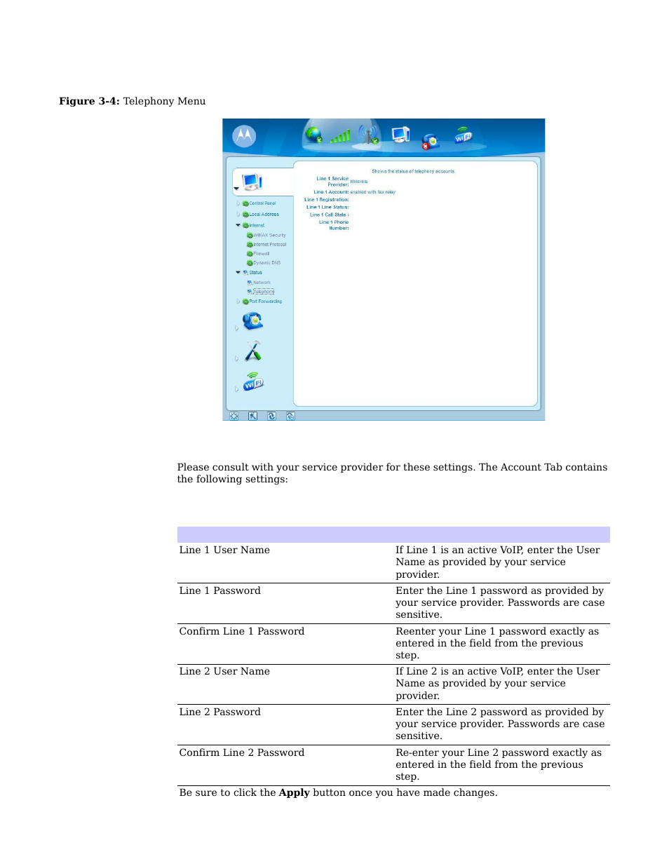 Account tab | Motorola CPEI 890 User Manual | Page 20 / 55