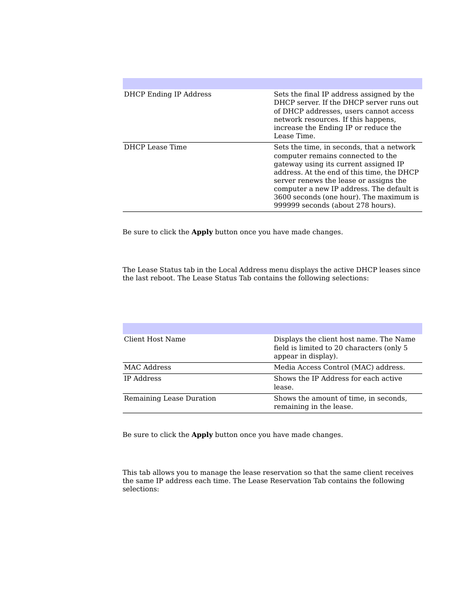 Lease status tab, Lease reservation tab | Motorola CPEI 890 User Manual | Page 35 / 55