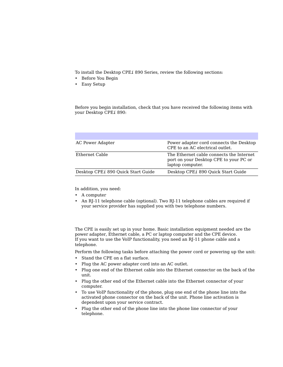 Chapter 2: installation, Overview, Before you begin | Easy setup | Motorola CPEI 890 User Manual | Page 8 / 55
