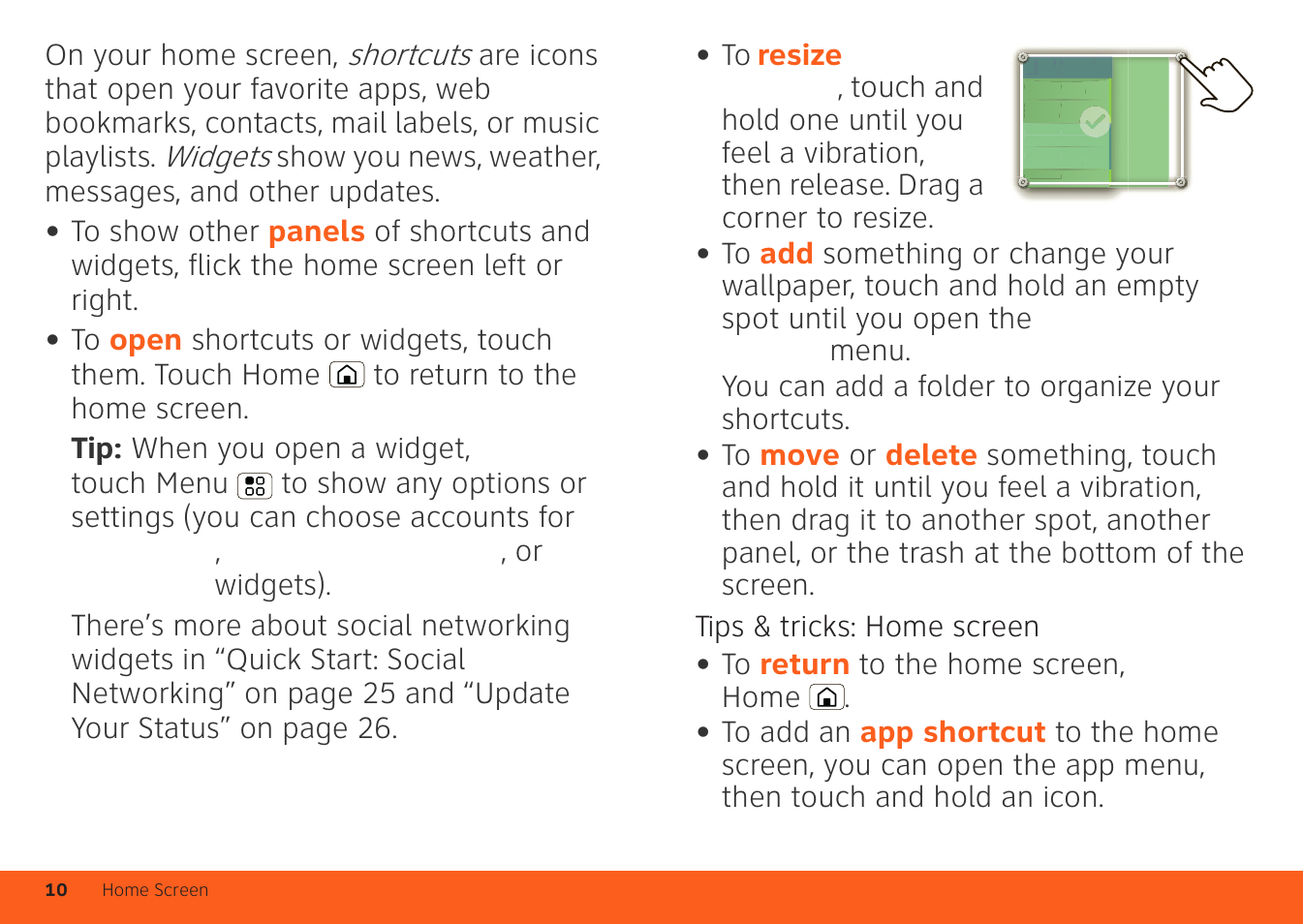 Shortcuts, Widgets, On your home screen | Motorola ATRIX 4G User Manual | Page 12 / 88