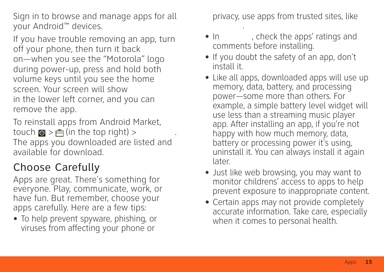 Choose carefully | Motorola ATRIX 4G User Manual | Page 17 / 88