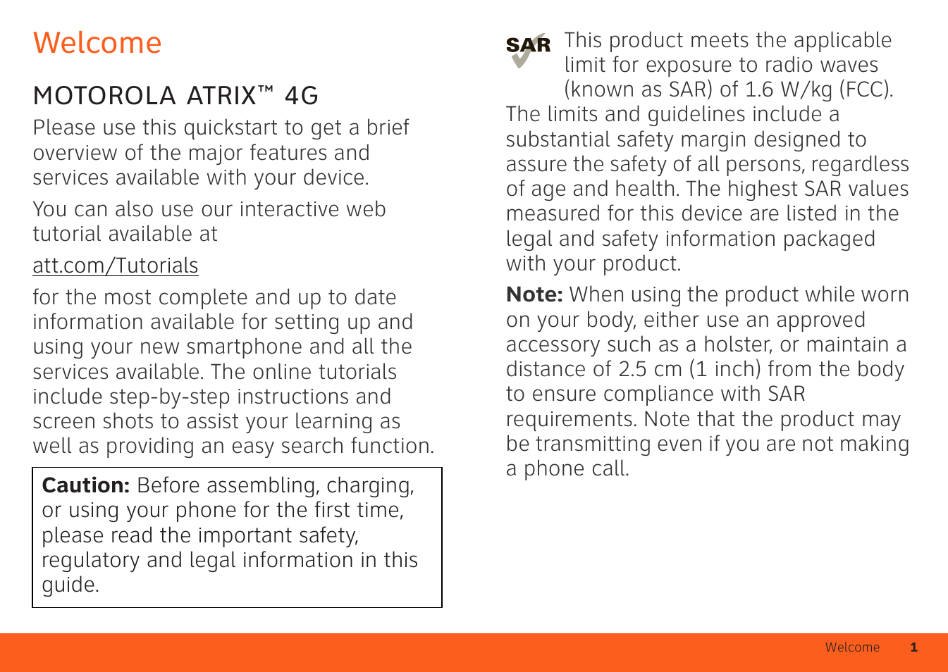 Welcome, Motorola atrix™ 4g | Motorola ATRIX 4G User Manual | Page 3 / 88