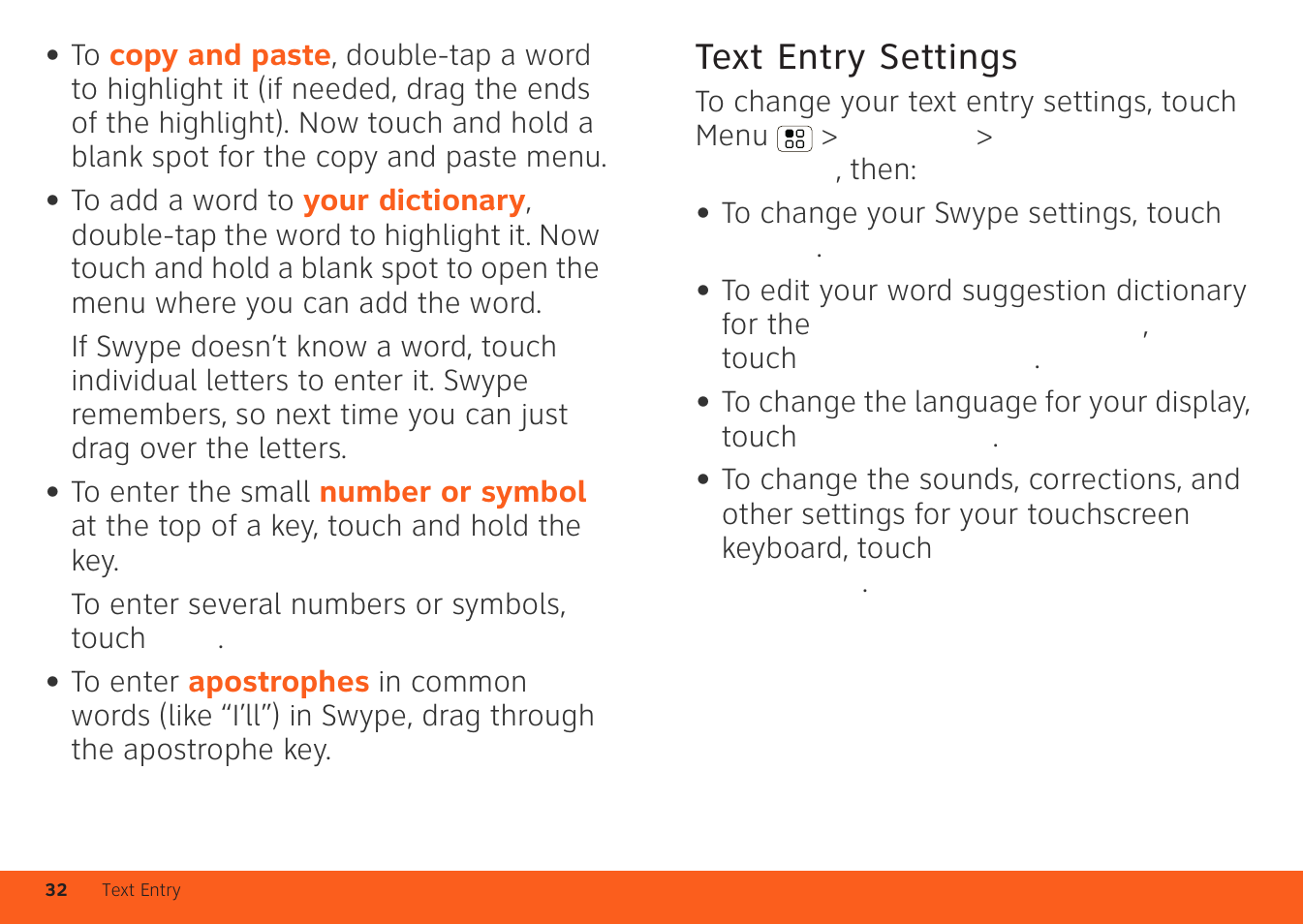 Text entry settings | Motorola ATRIX 4G User Manual | Page 34 / 88