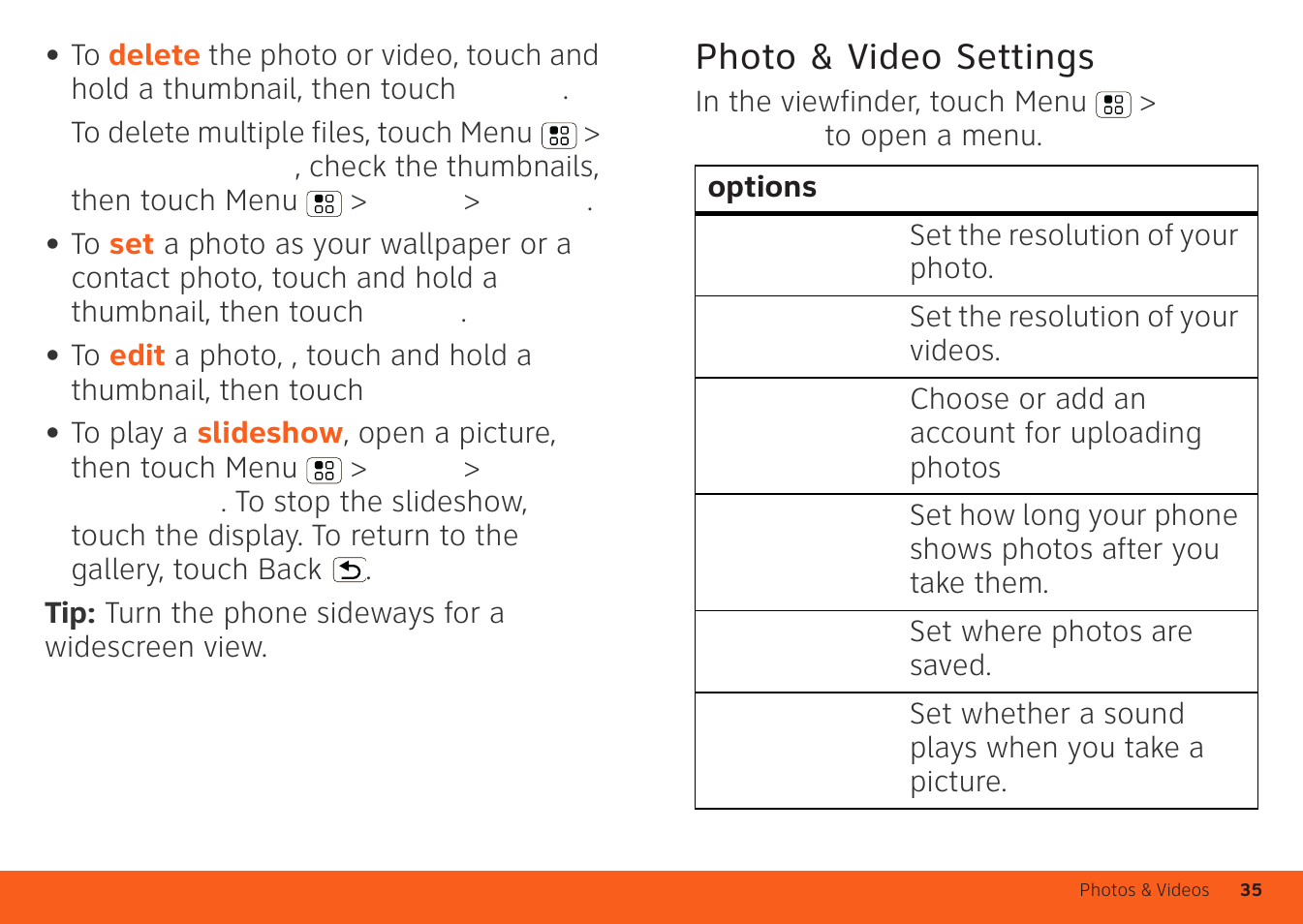 Photo & video settings | Motorola ATRIX 4G User Manual | Page 37 / 88