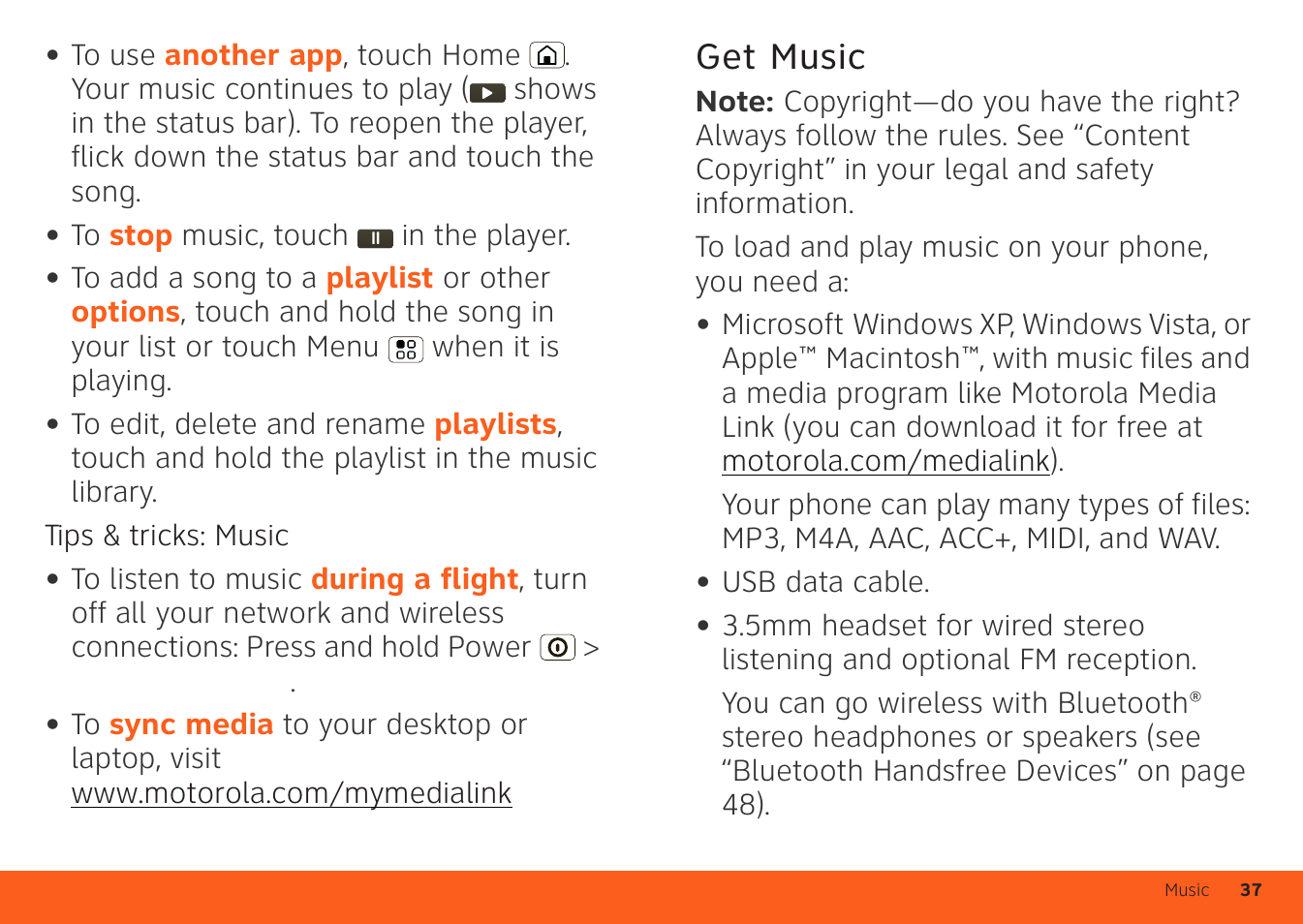 Get music | Motorola ATRIX 4G User Manual | Page 39 / 88