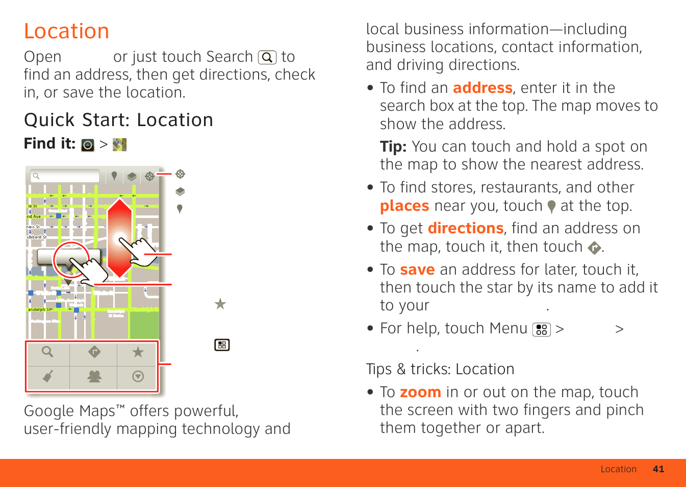 Location, Quick start: location | Motorola ATRIX 4G User Manual | Page 43 / 88