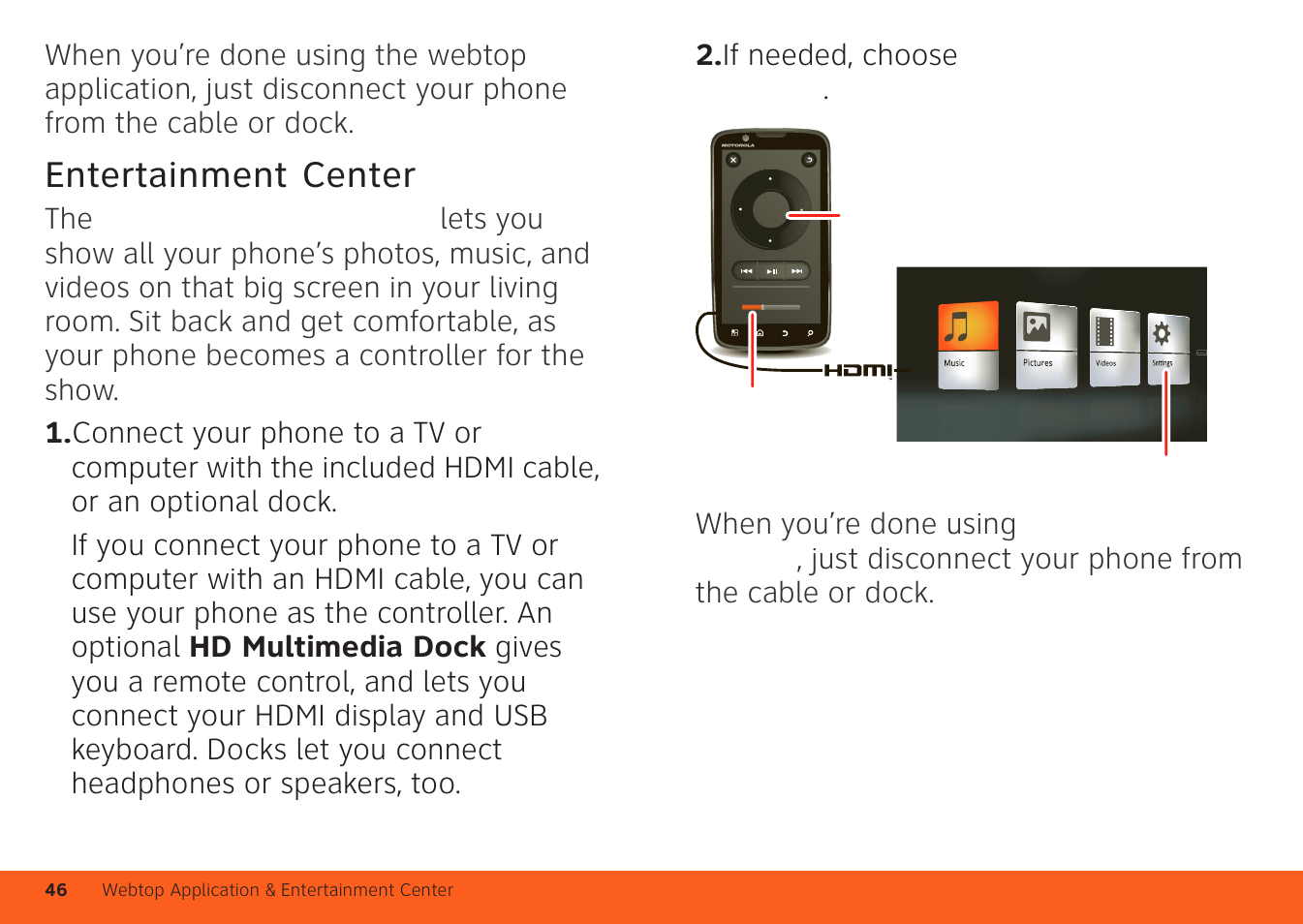 Entertainment center | Motorola ATRIX 4G User Manual | Page 48 / 88