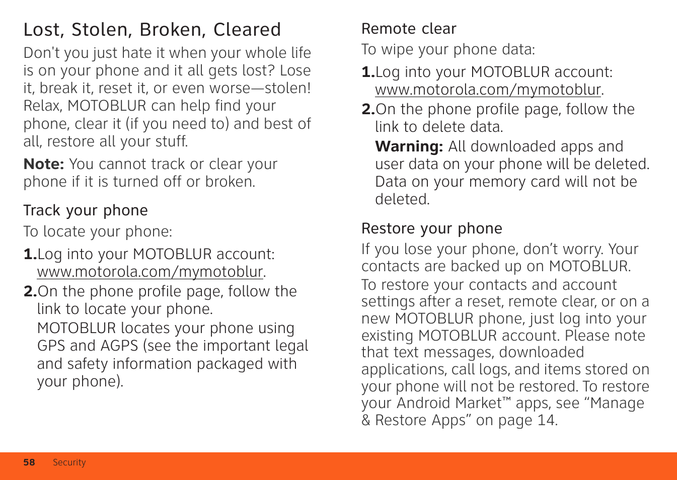 Lost, stolen, broken, cleared | Motorola ATRIX 4G User Manual | Page 60 / 88