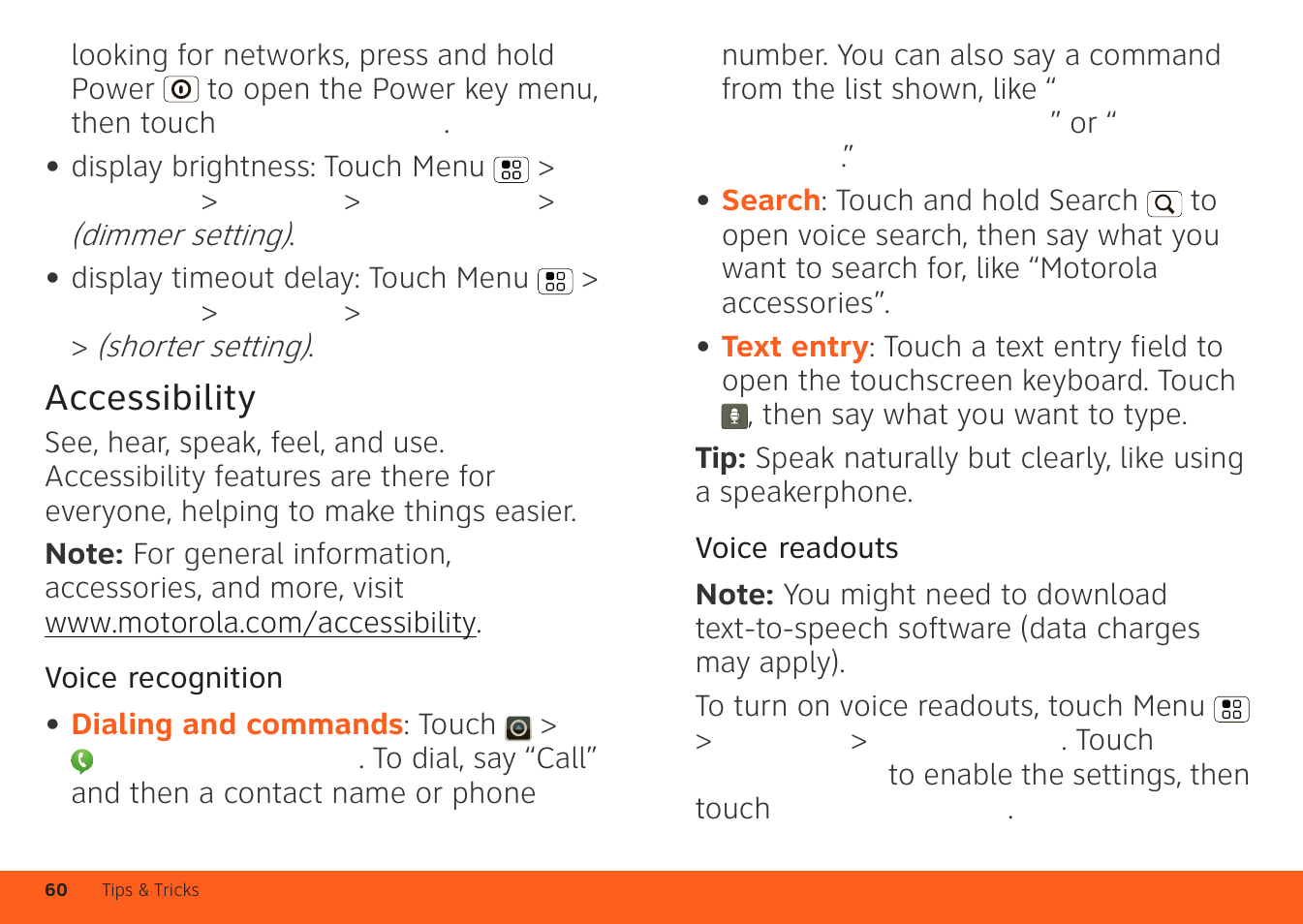Accessibility | Motorola ATRIX 4G User Manual | Page 62 / 88