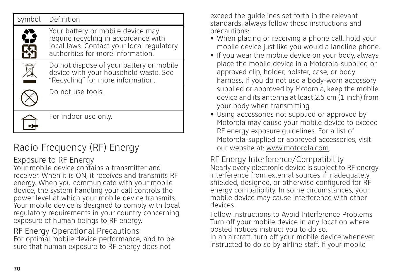 Radio frequency (rf) energy | Motorola ATRIX 4G User Manual | Page 72 / 88