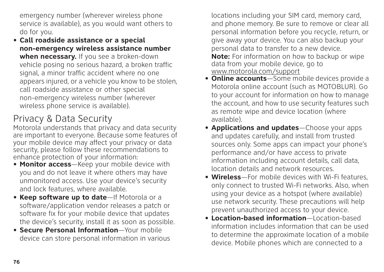 Privacy & data security | Motorola ATRIX 4G User Manual | Page 78 / 88