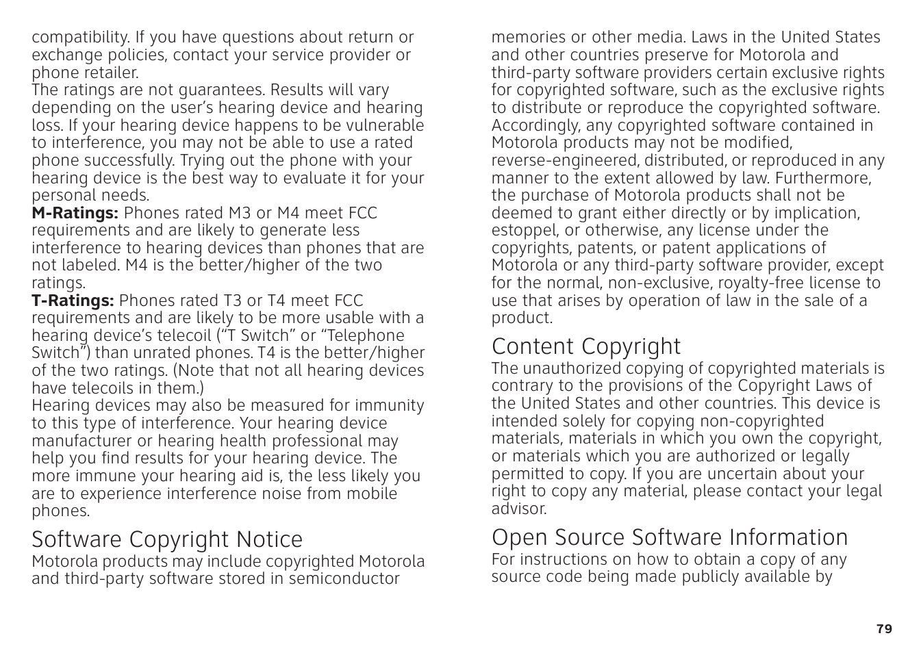 Software copyright notice, Content copyright, Oss information | Open source software information | Motorola ATRIX 4G User Manual | Page 81 / 88