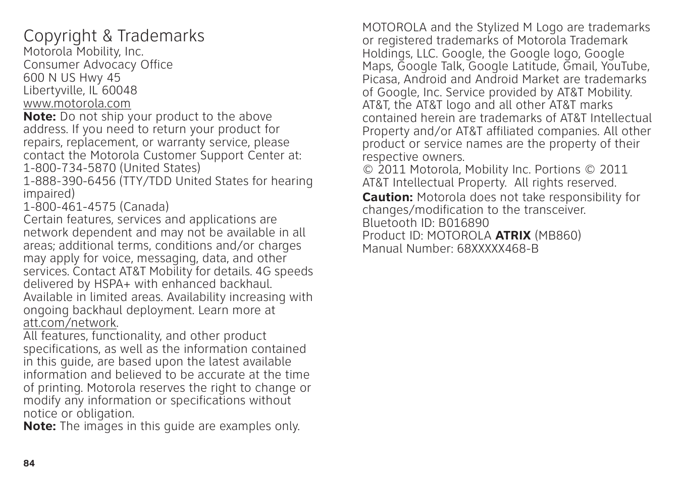 Copyright & trademarks | Motorola ATRIX 4G User Manual | Page 86 / 88