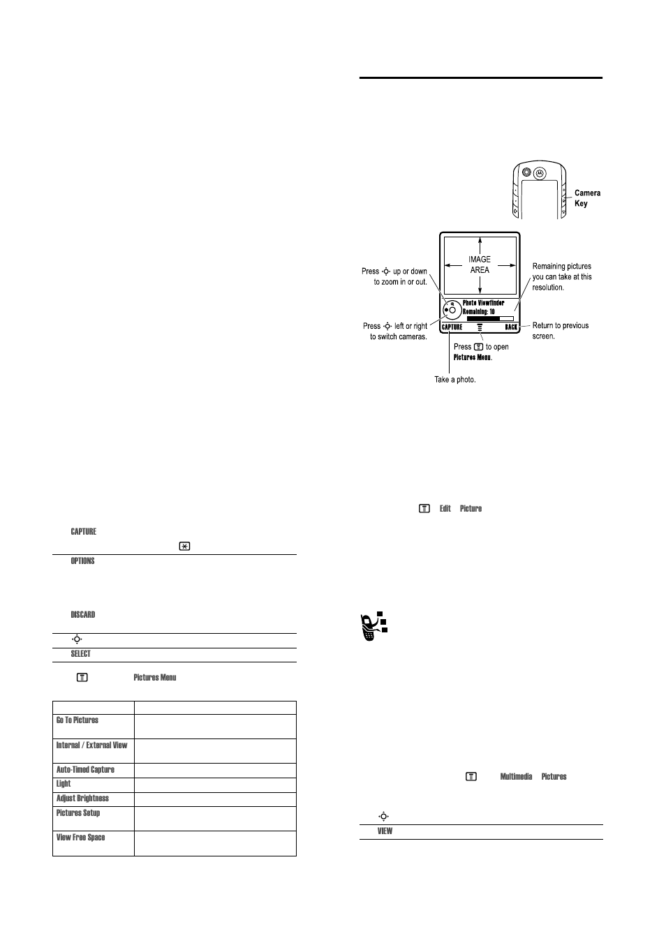 Highlight features, Taking and sending a photo, Using photos and pictures | Motorola E1000 User Manual | Page 8 / 32