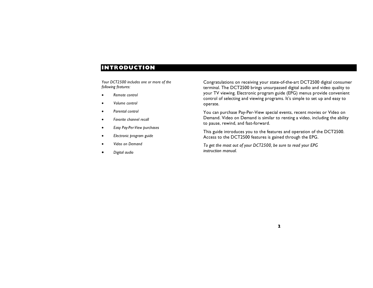 Introduction | Motorola DIGITAL CABLE RECEIVER DCT2500 User Manual | Page 8 / 37