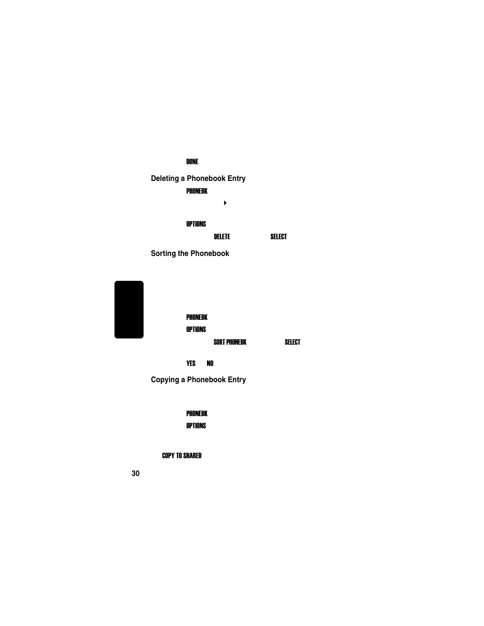 Deleting a phonebook entry, Sorting the phonebook, Copying a phonebook entry | Re l im in a r y | Motorola MD760 User Manual | Page 50 / 73