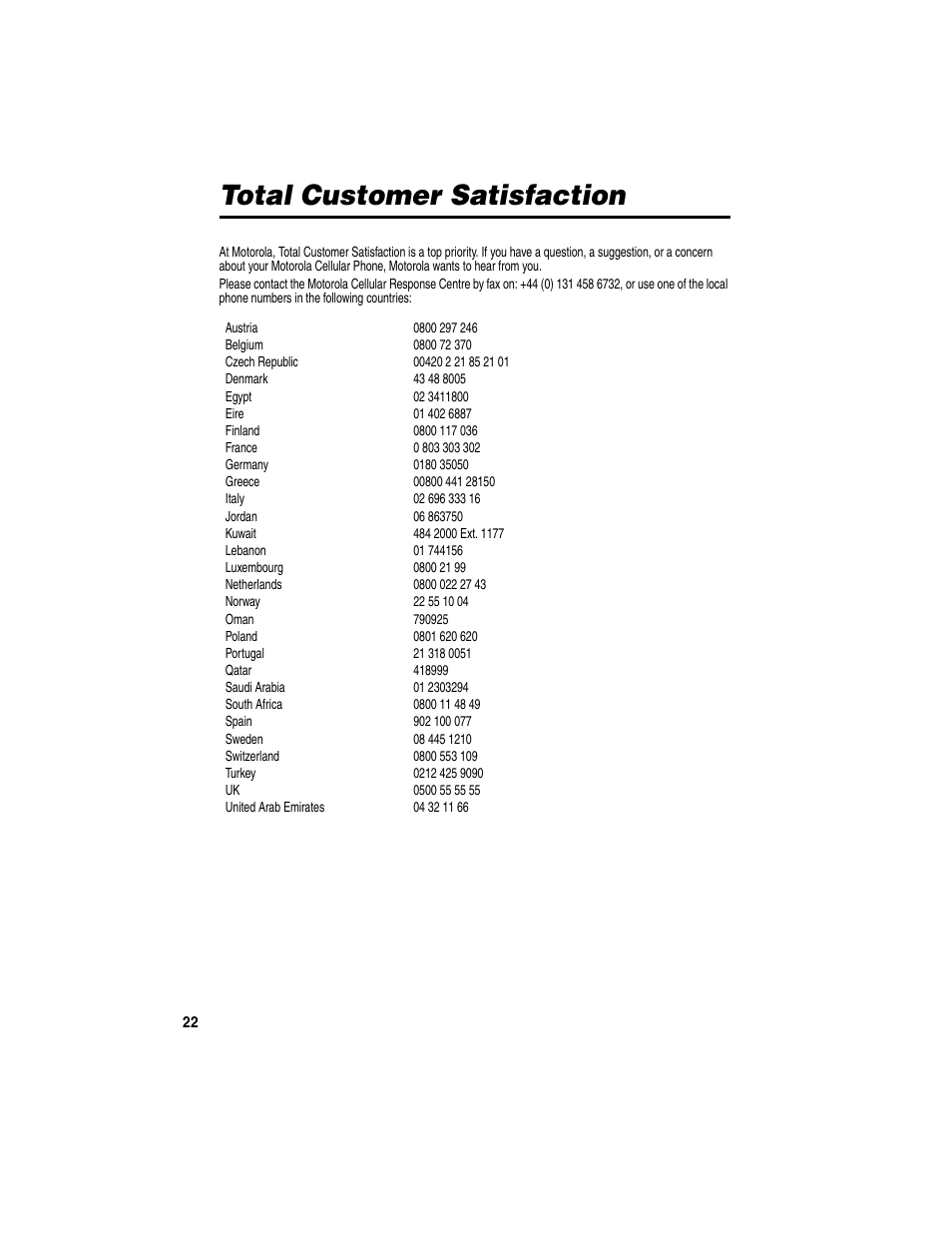 Total customer satisfaction | Motorola Bluetooth Wireless Hands Free User Manual | Page 24 / 25