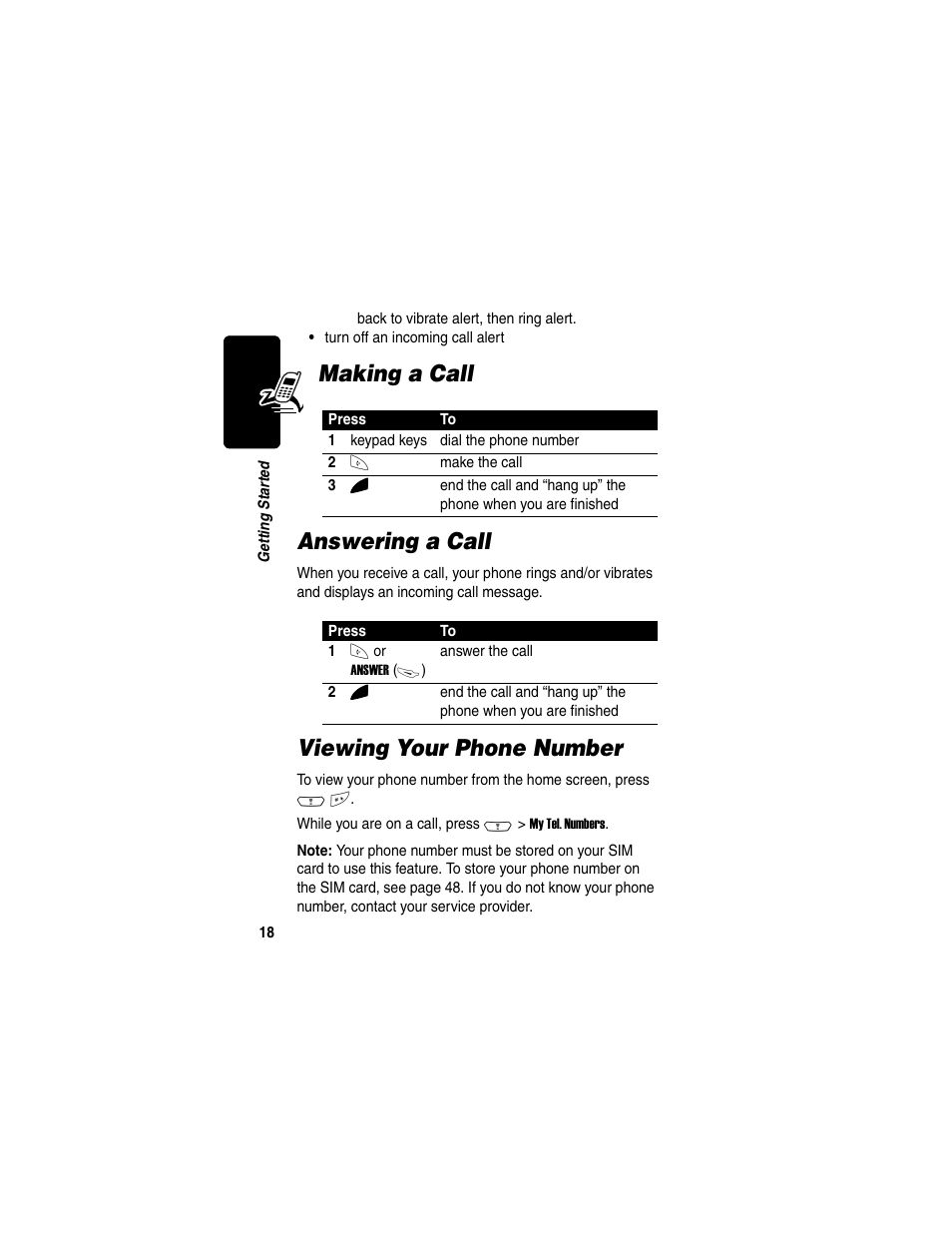 Making a call answering a call, Viewing your phone number | Motorola C380 User Manual | Page 18 / 97