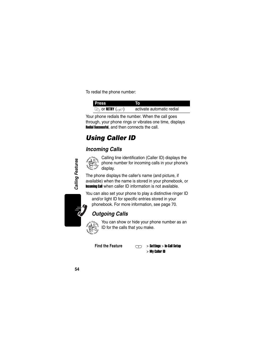 Using caller id | Motorola C380 User Manual | Page 54 / 97