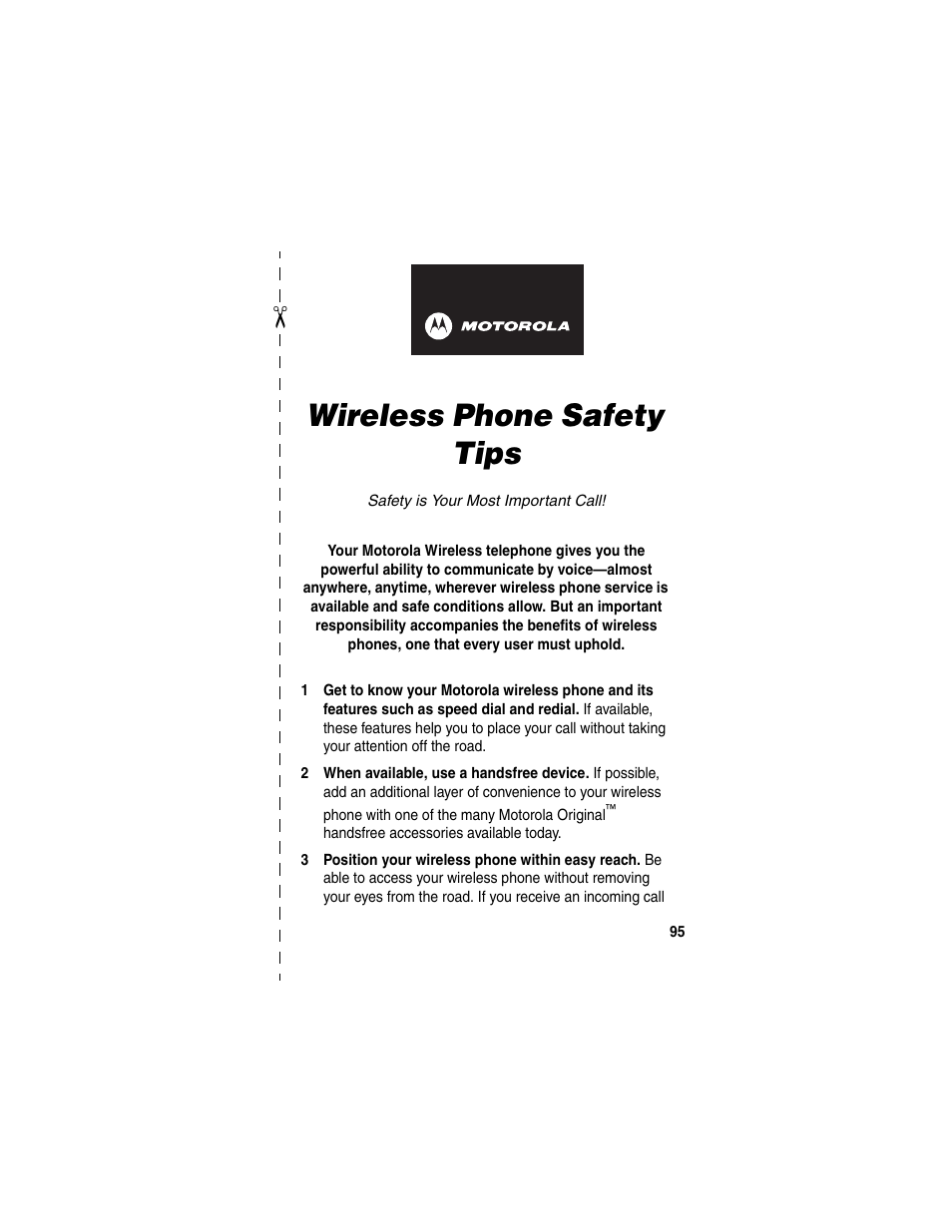 Wireless phone safety tips | Motorola C380 User Manual | Page 95 / 97