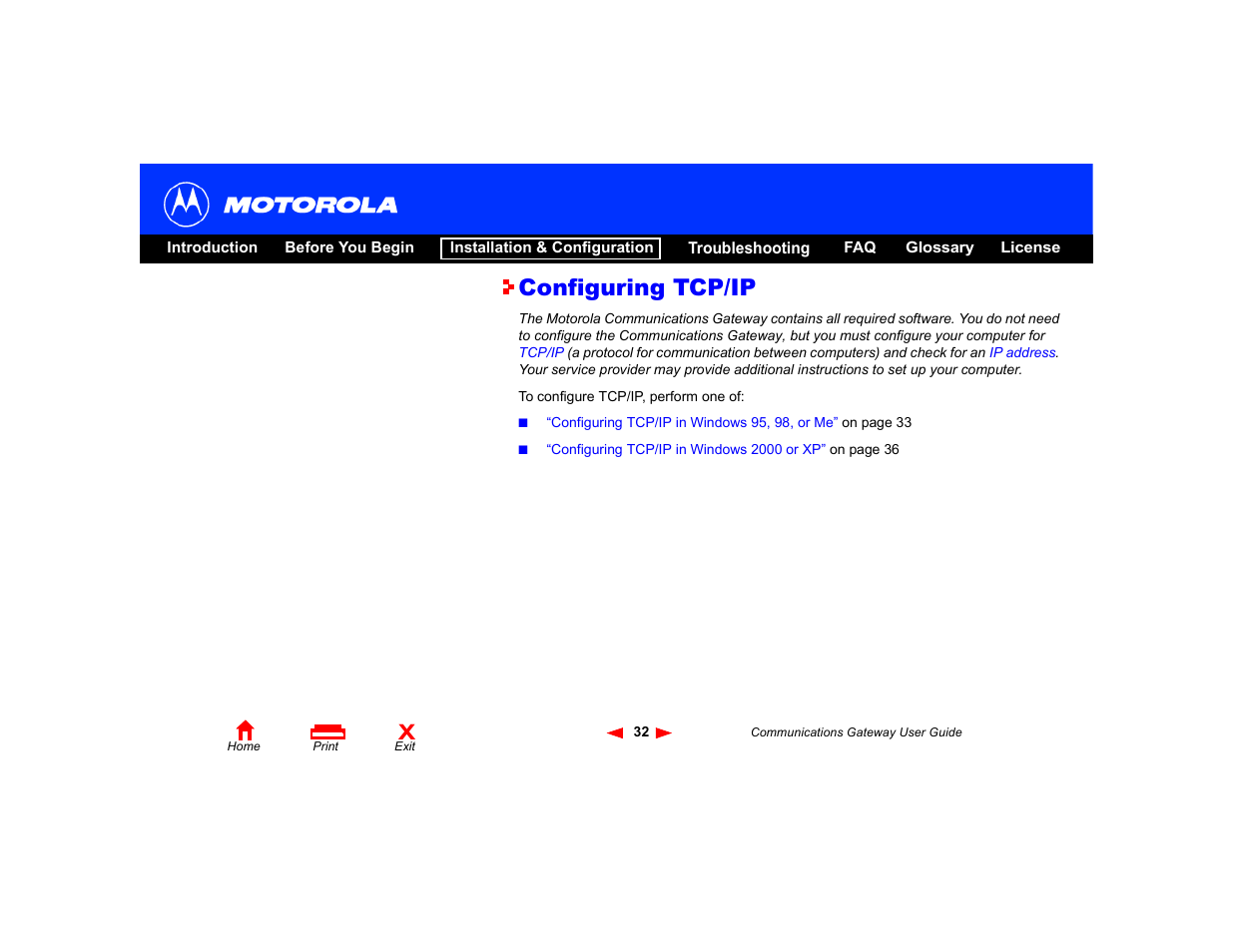 Configuring tcp/ip | Motorola Communications Gateway User Manual | Page 37 / 82