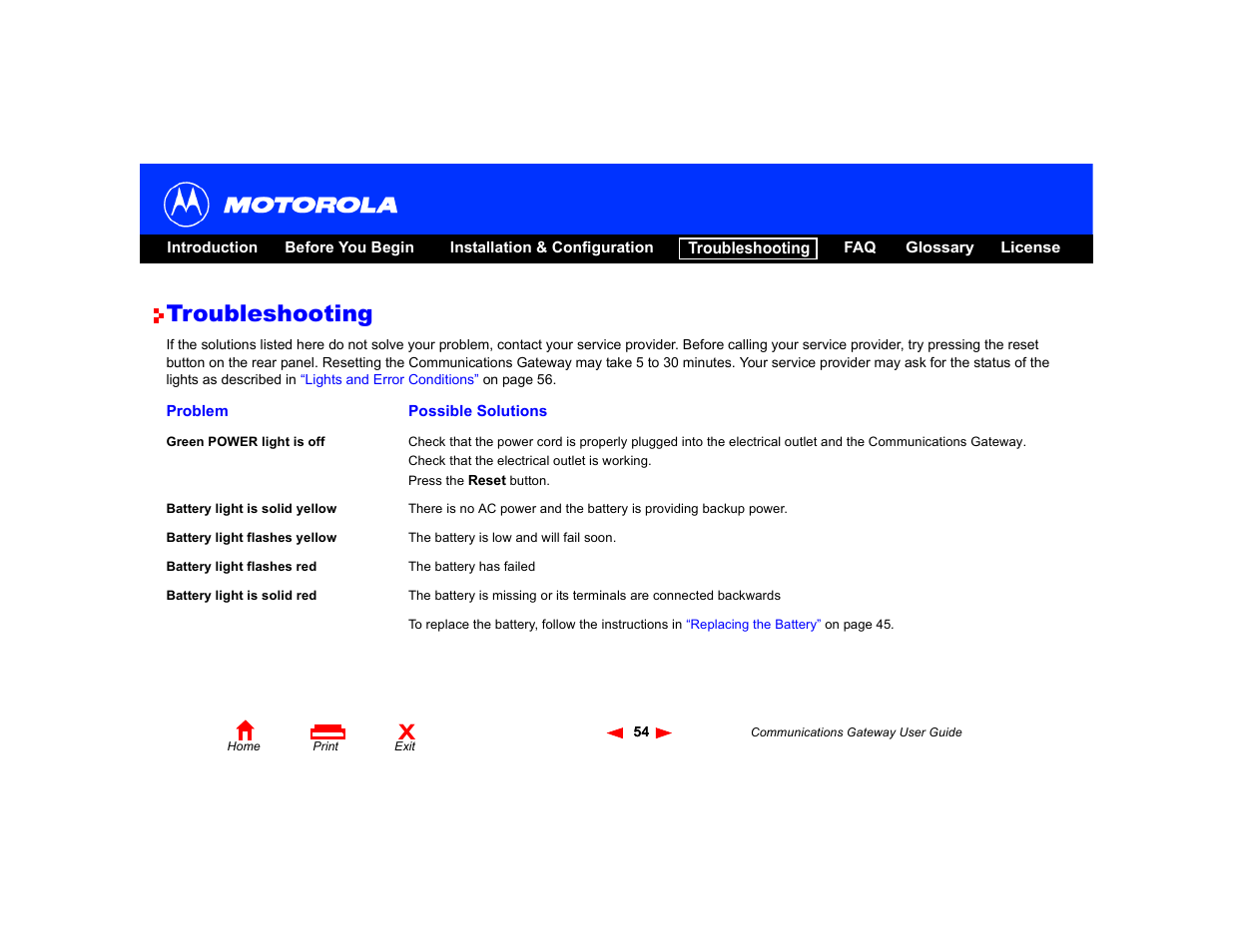 Troubleshooting | Motorola Communications Gateway User Manual | Page 59 / 82