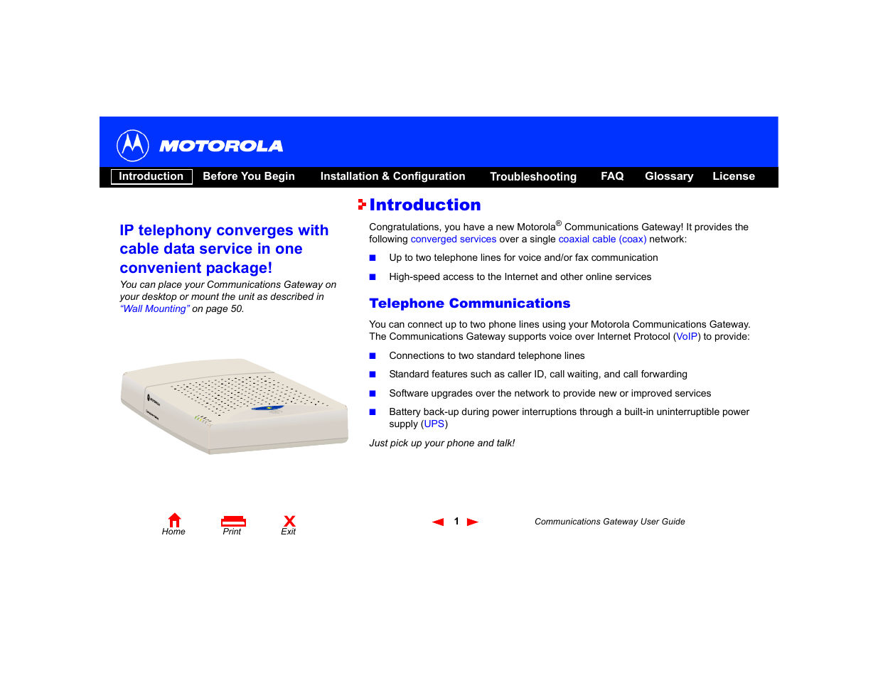 Introduction, Telephone communications | Motorola Communications Gateway User Manual | Page 6 / 82