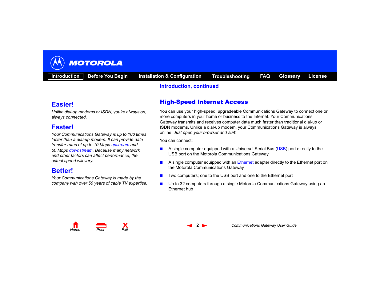 High-speed internet access, Easier, Faster | Better | Motorola Communications Gateway User Manual | Page 7 / 82