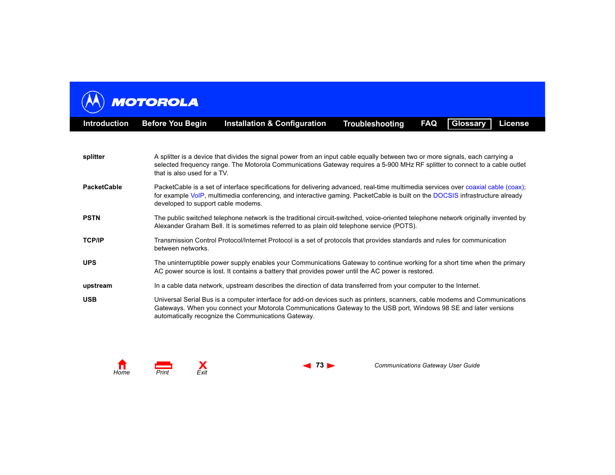 Upstream, Splitter, Tcp/ip | Motorola Communications Gateway User Manual | Page 78 / 82