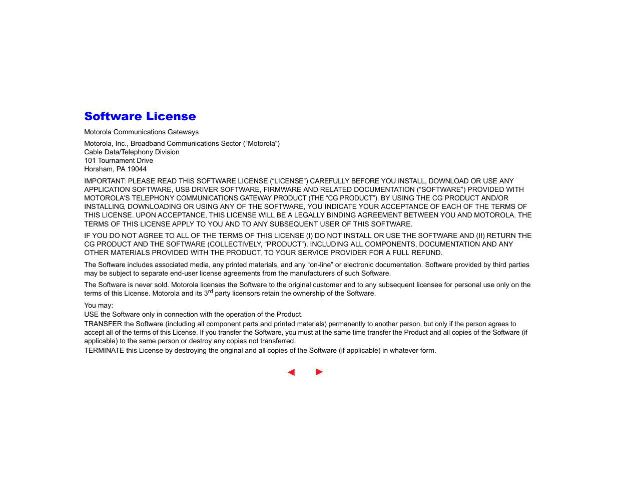Software license | Motorola Communications Gateway User Manual | Page 80 / 82