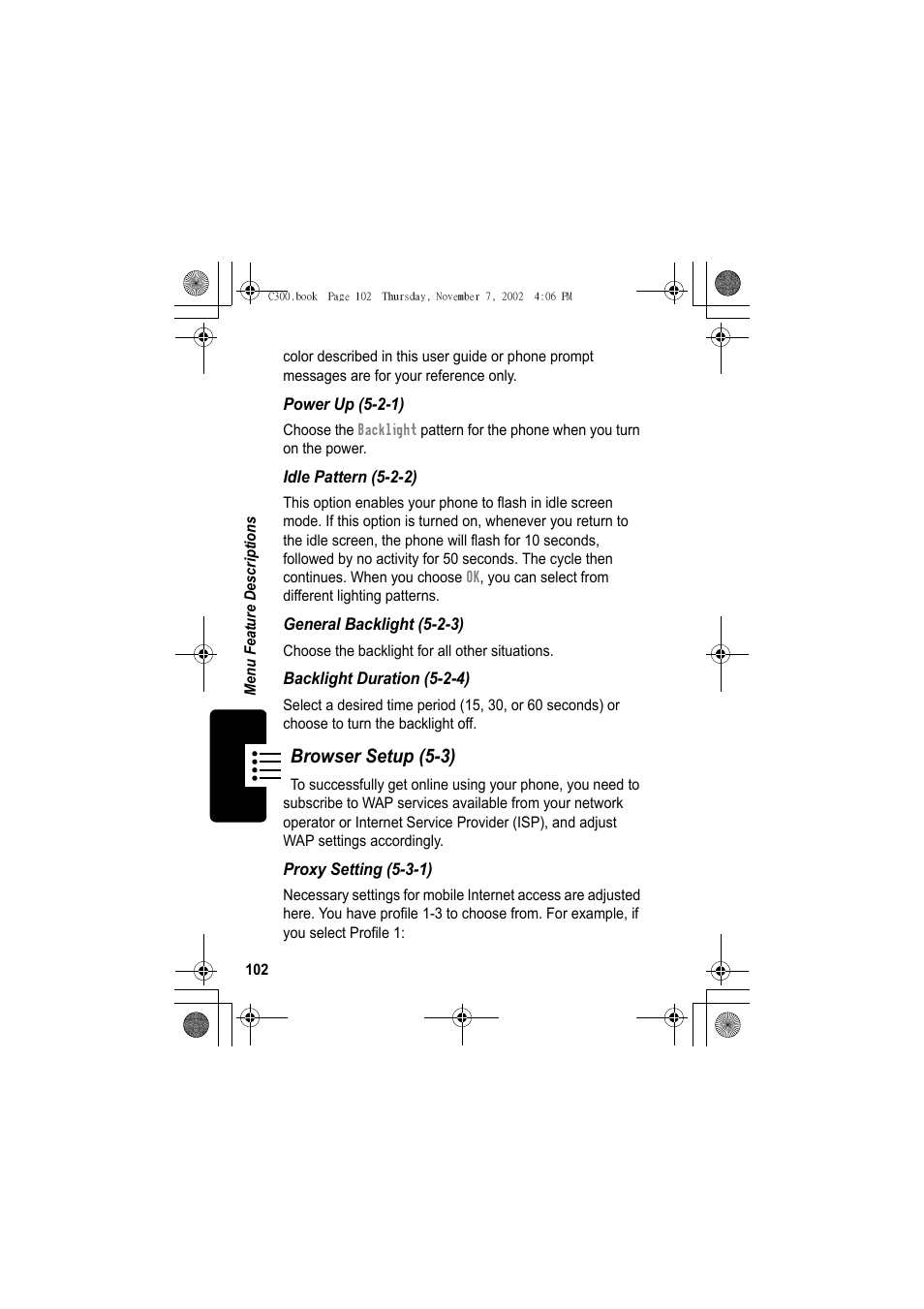 Browser setup (5-3) | Motorola C300 User Manual | Page 102 / 140