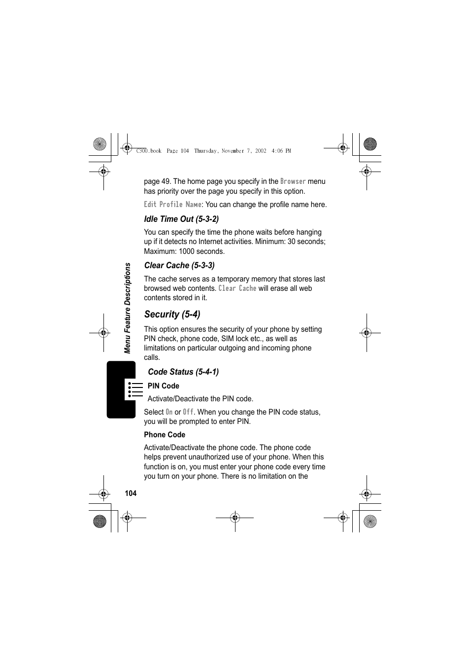 Security (5-4) | Motorola C300 User Manual | Page 104 / 140