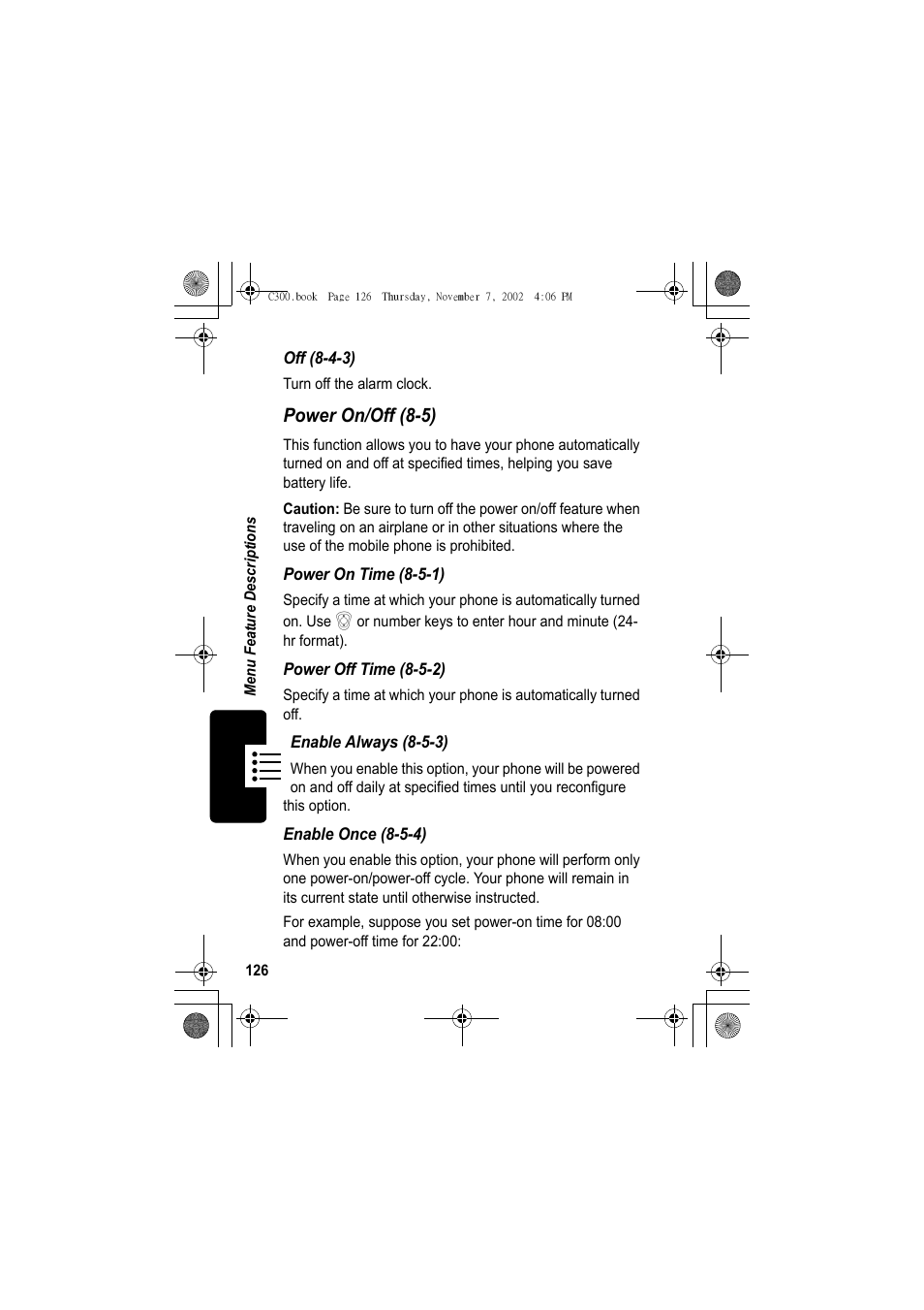 Power on/off (8-5) | Motorola C300 User Manual | Page 126 / 140